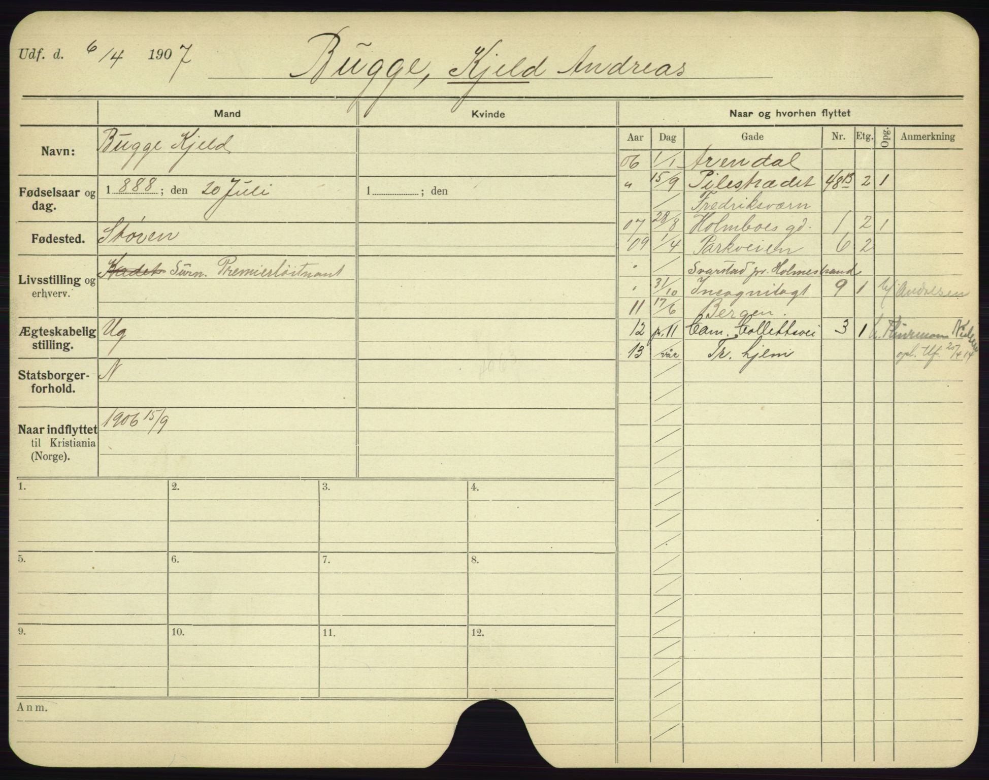 Oslo folkeregister, Registerkort, AV/SAO-A-11715/F/Fa/Fac/L0002: Menn, 1906-1914, p. 380a