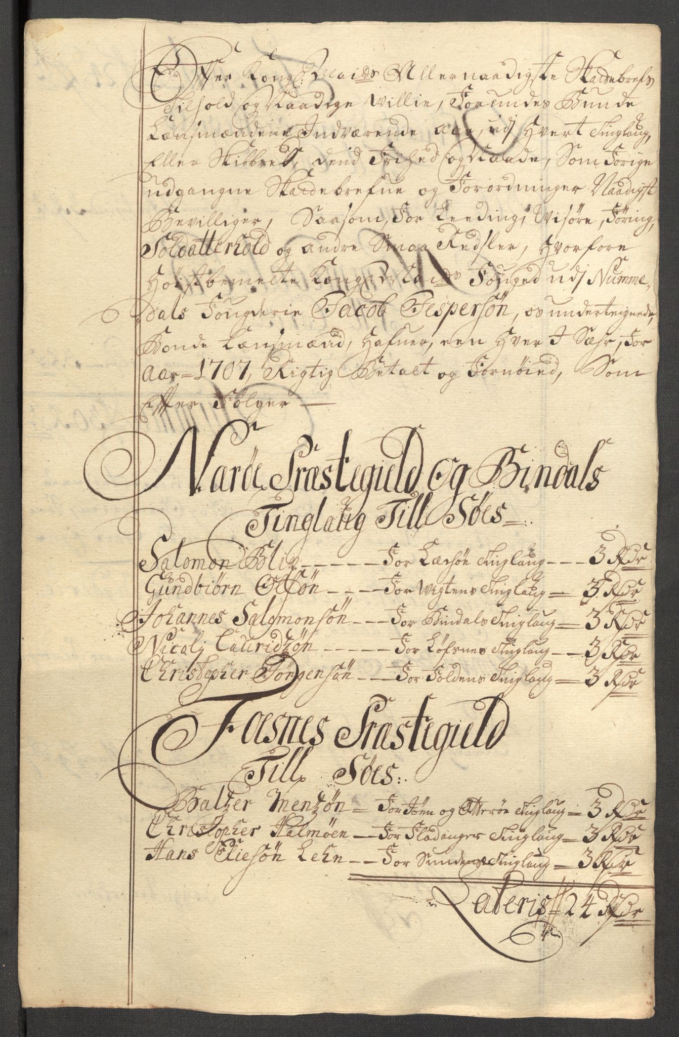 Rentekammeret inntil 1814, Reviderte regnskaper, Fogderegnskap, RA/EA-4092/R64/L4430: Fogderegnskap Namdal, 1707-1708, p. 172