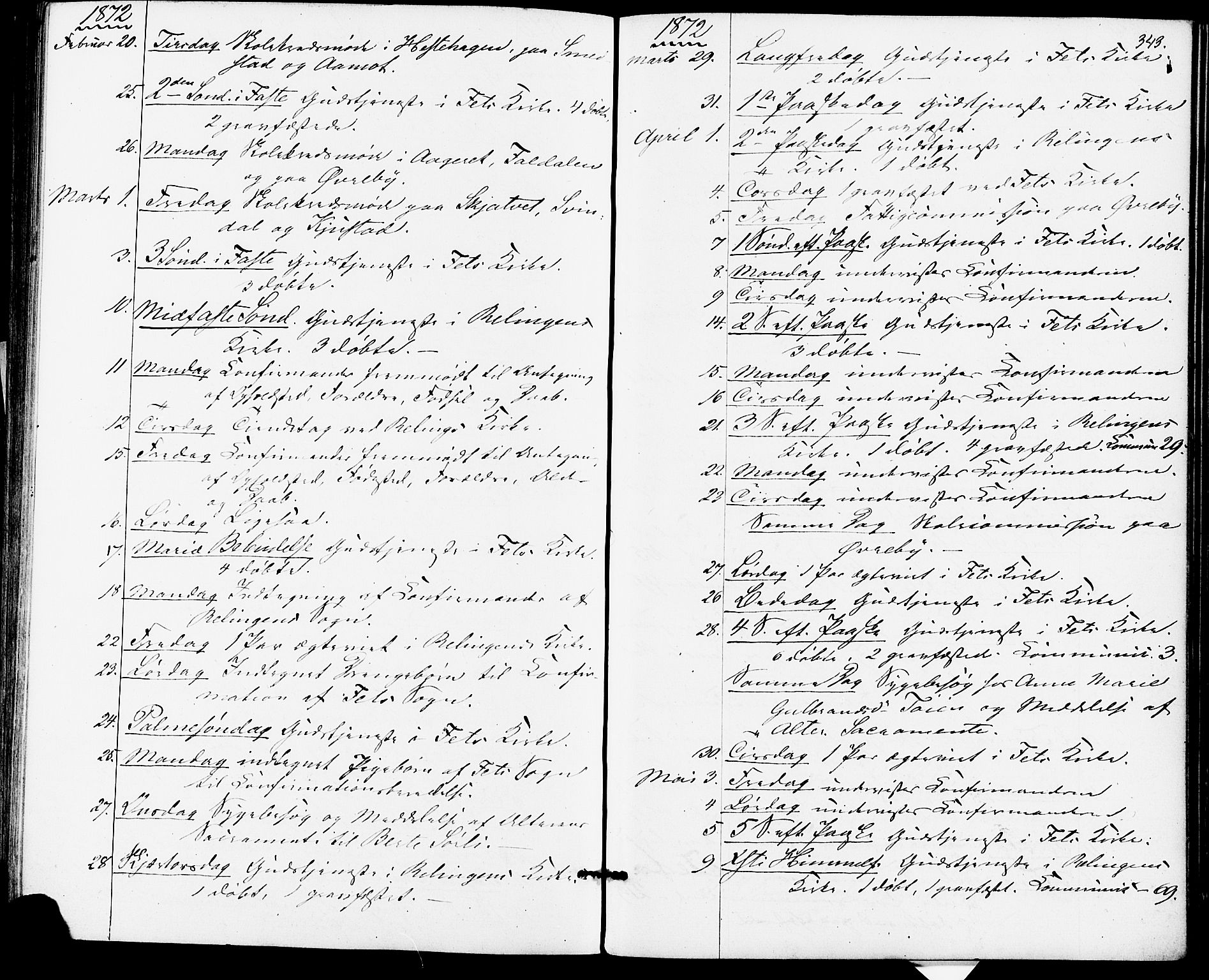 Fet prestekontor Kirkebøker, AV/SAO-A-10370a/F/Fa/L0013: Parish register (official) no. I 13, 1867-1877, p. 343