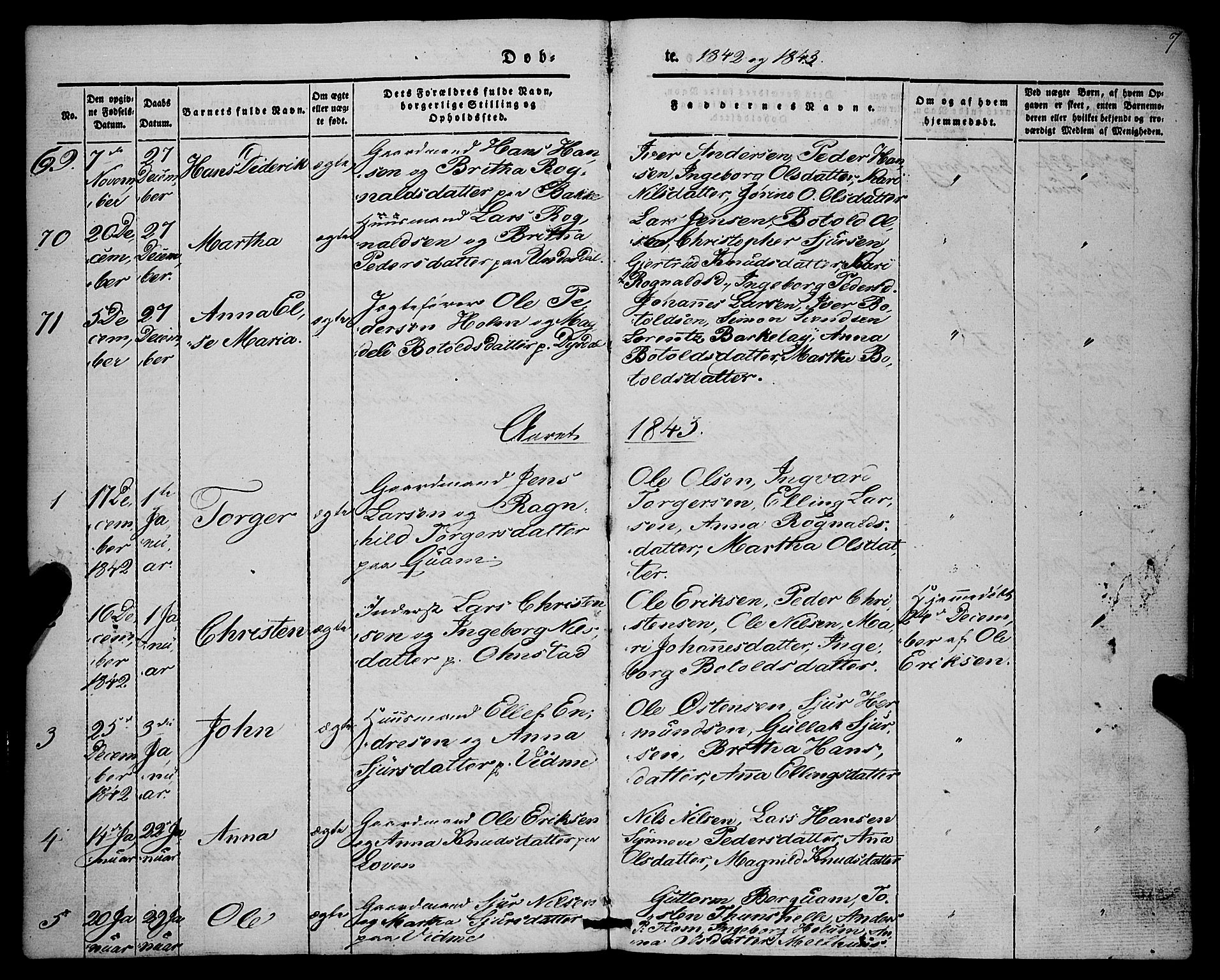 Aurland sokneprestembete, SAB/A-99937/H/Ha/Haa/L0007: Parish register (official) no. A 7, 1842-1853, p. 7