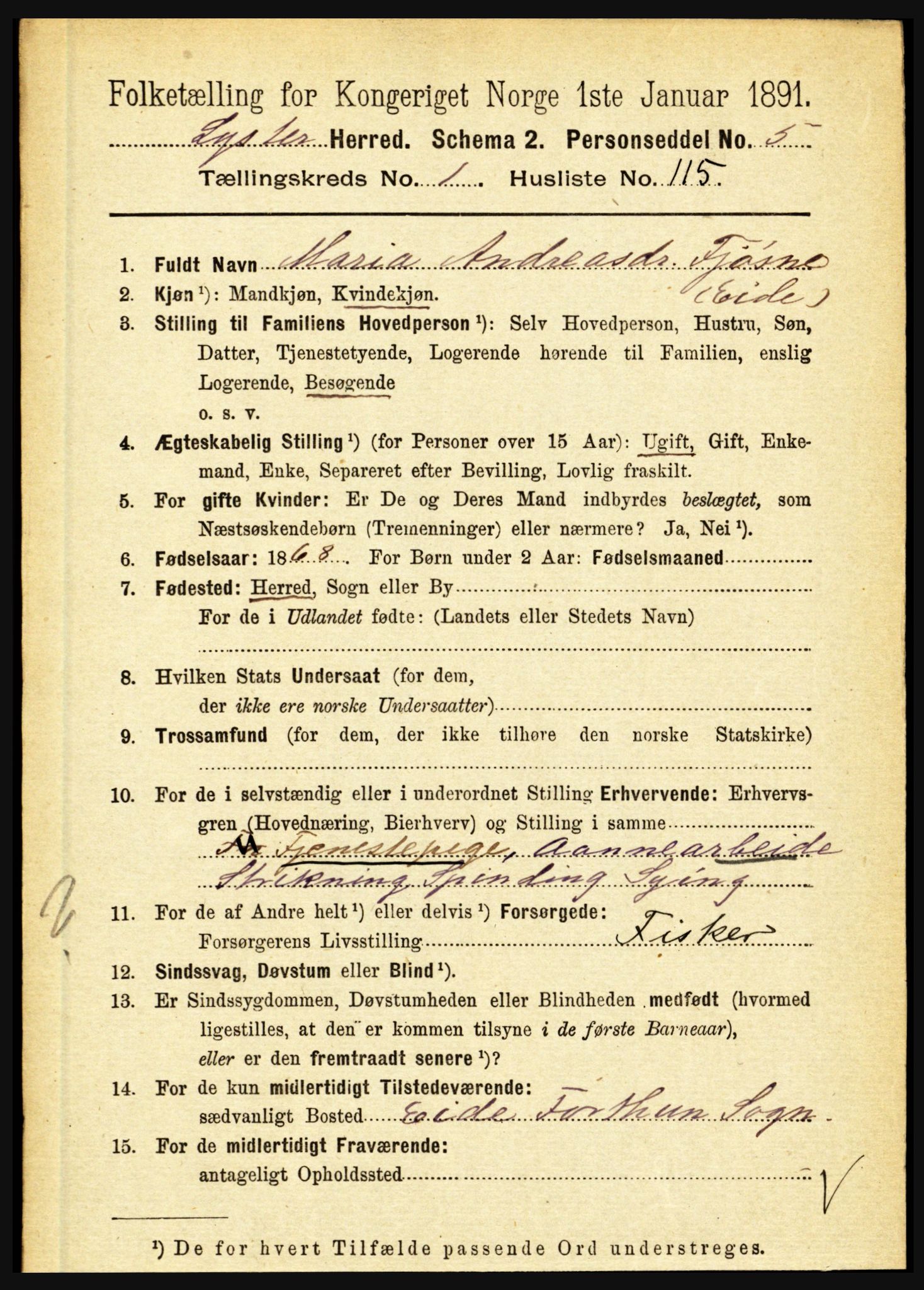 RA, 1891 census for 1426 Luster, 1891, p. 773