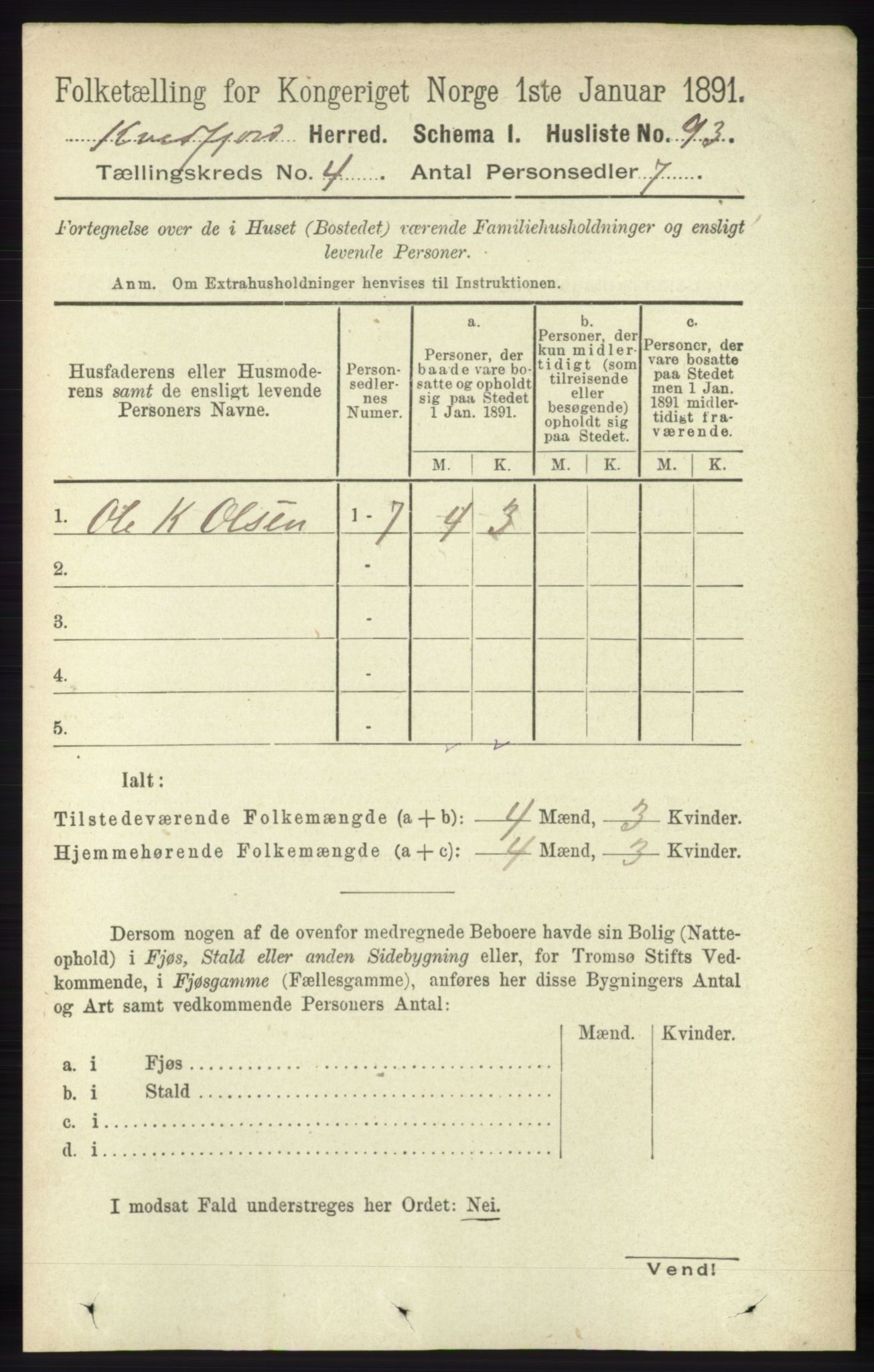 RA, 1891 census for 1911 Kvæfjord, 1891, p. 1843