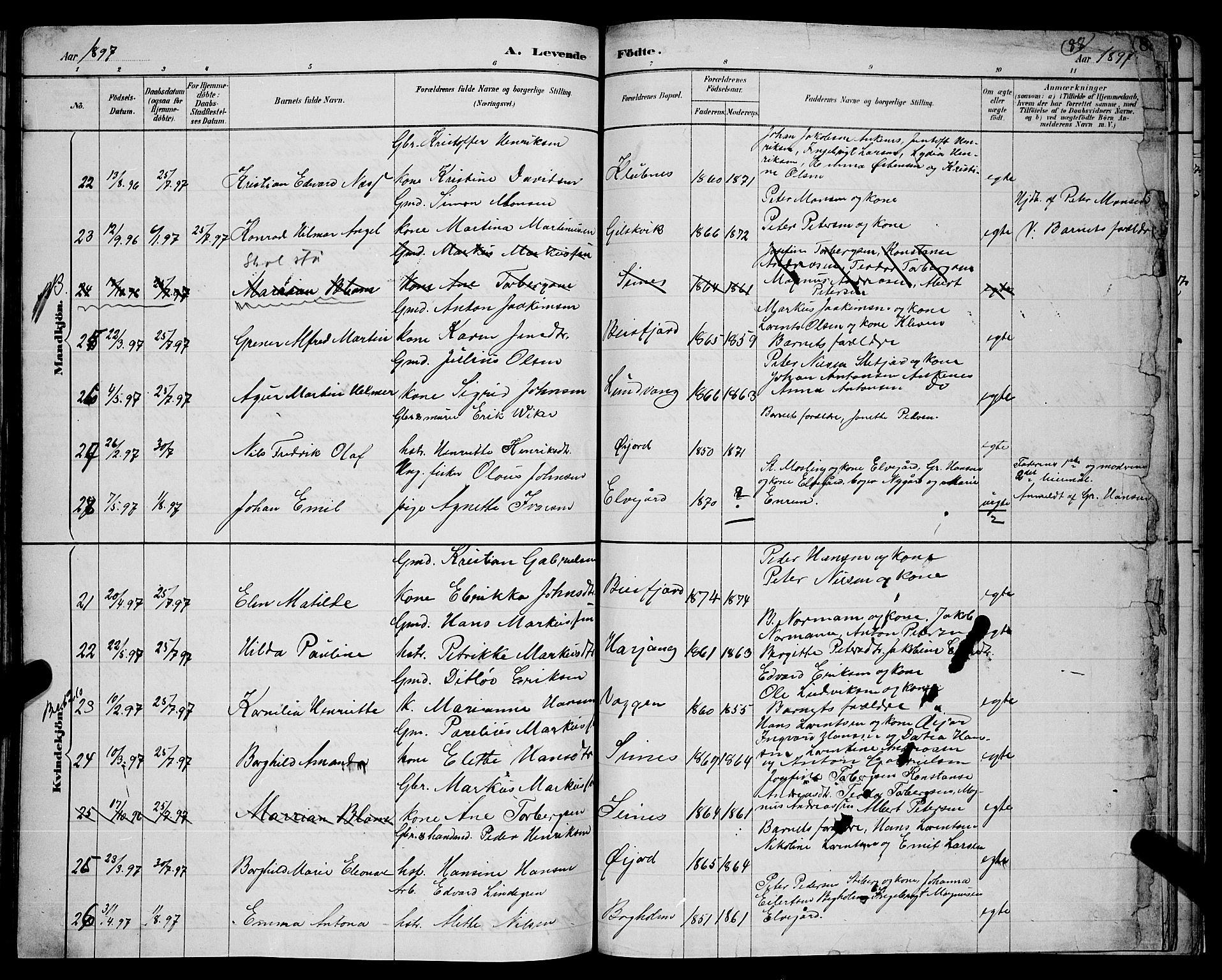 Ministerialprotokoller, klokkerbøker og fødselsregistre - Nordland, AV/SAT-A-1459/866/L0952: Parish register (copy) no. 866C01, 1886-1899, p. 88