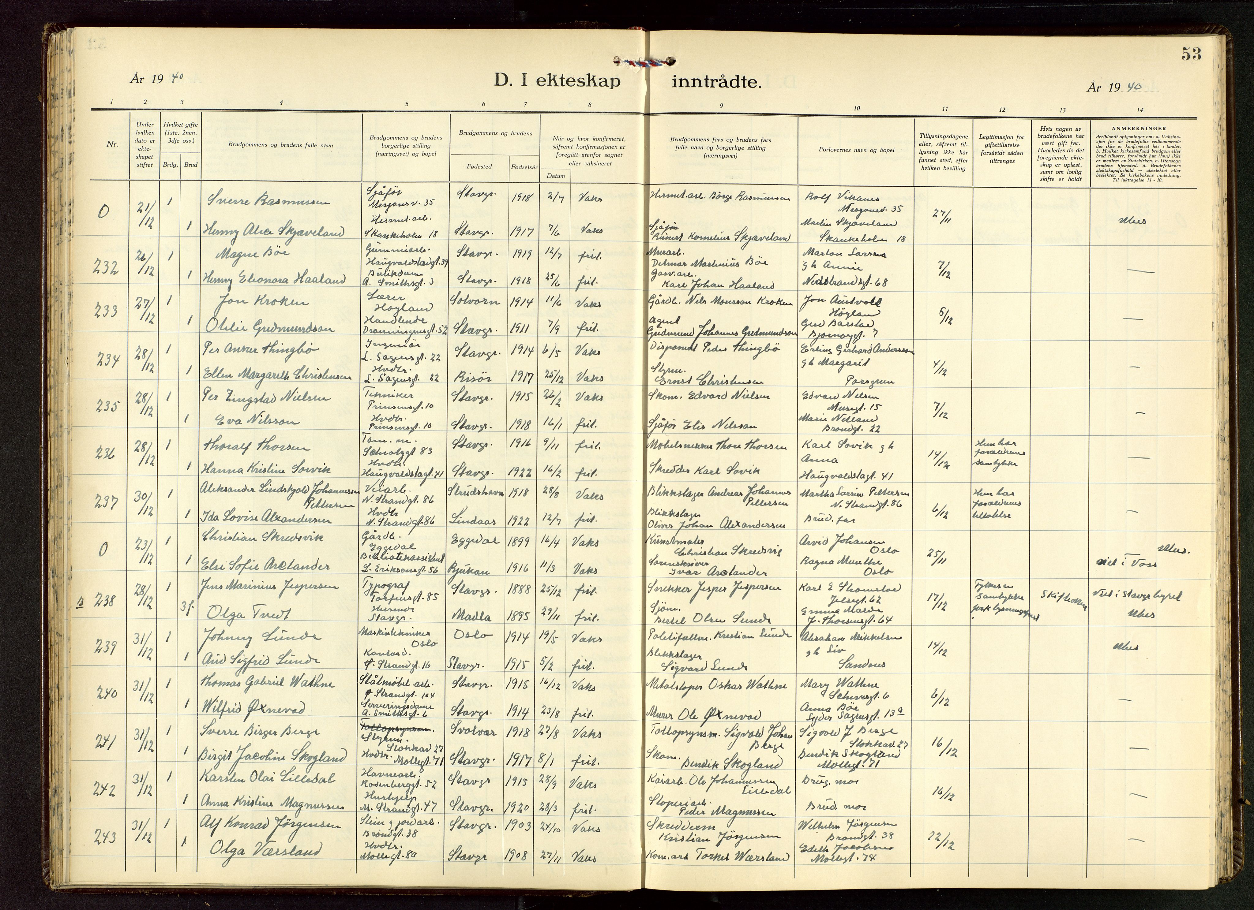 Domkirken sokneprestkontor, AV/SAST-A-101812/001/30/30BB/L0022: Parish register (copy) no. B 22, 1937-1949, p. 53