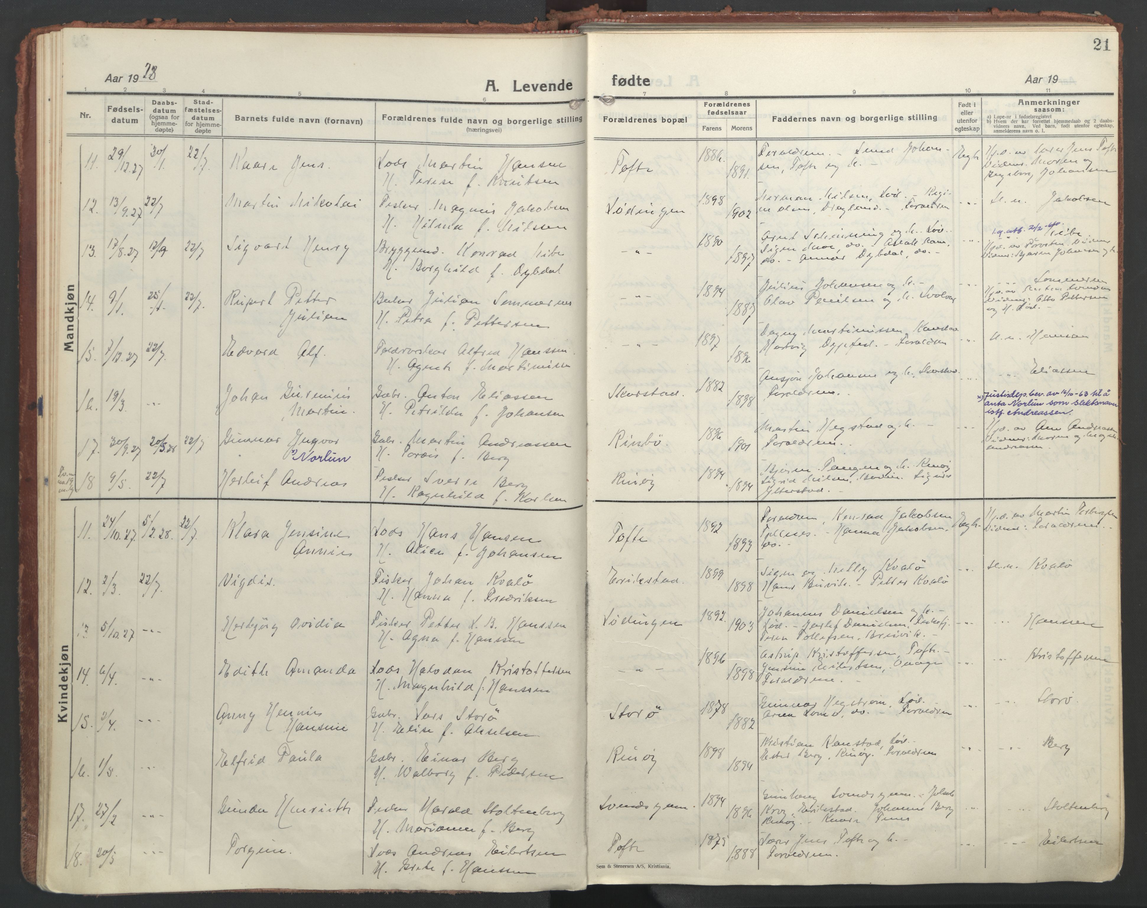 Ministerialprotokoller, klokkerbøker og fødselsregistre - Nordland, AV/SAT-A-1459/872/L1043: Parish register (official) no. 872A18, 1925-1939, p. 21