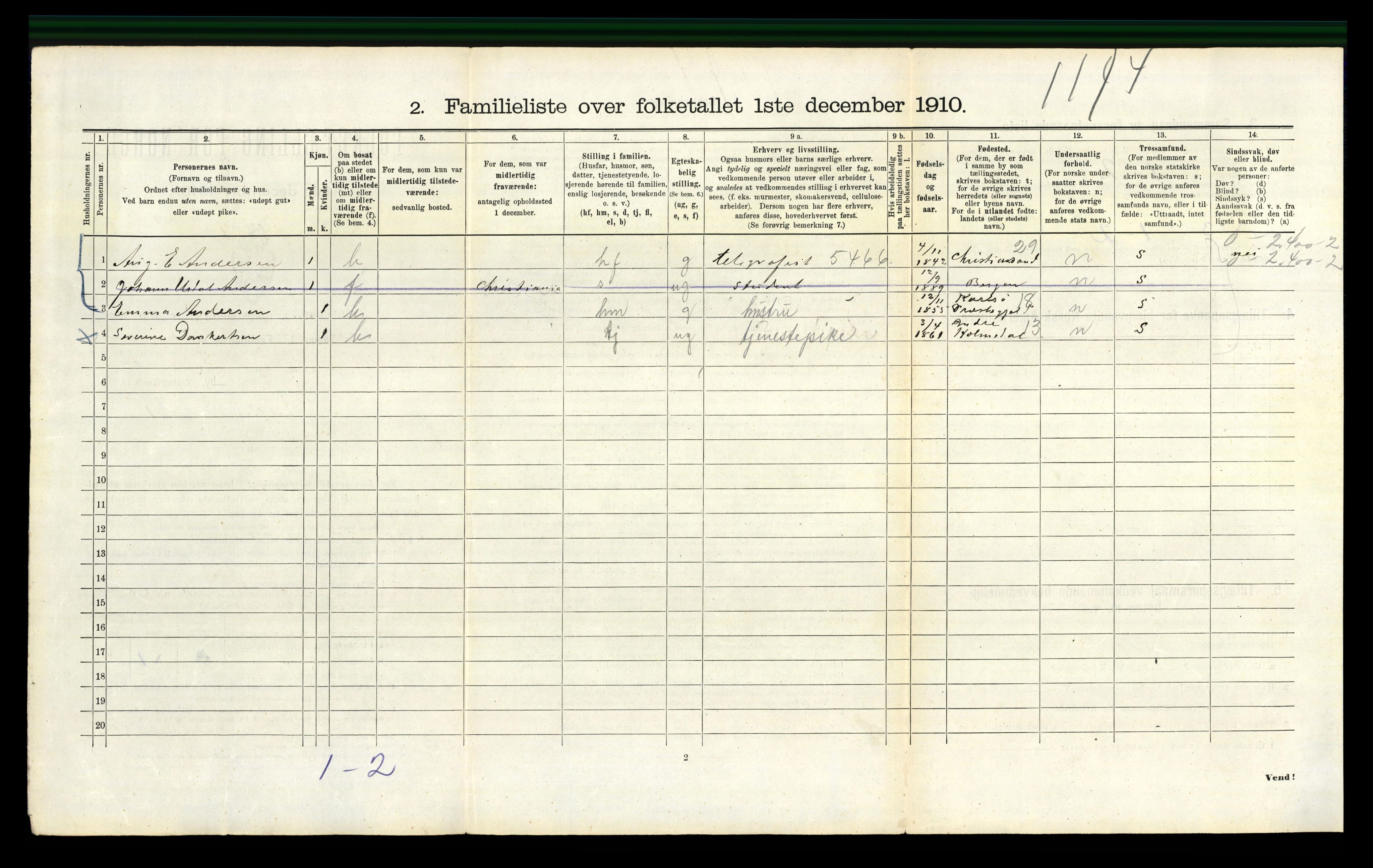 RA, 1910 census for Bergen, 1910, p. 1582