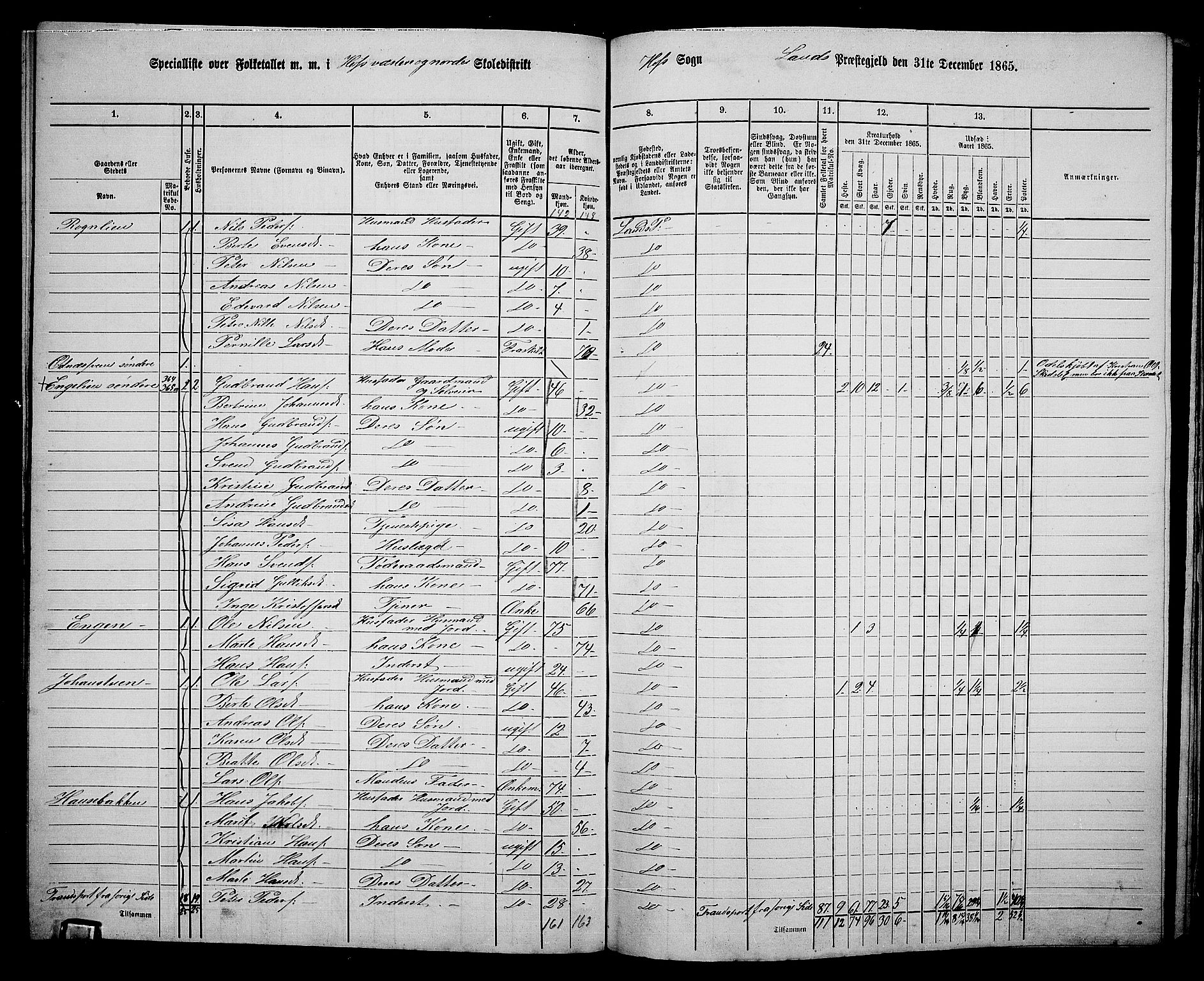 RA, 1865 census for Land, 1865, p. 414