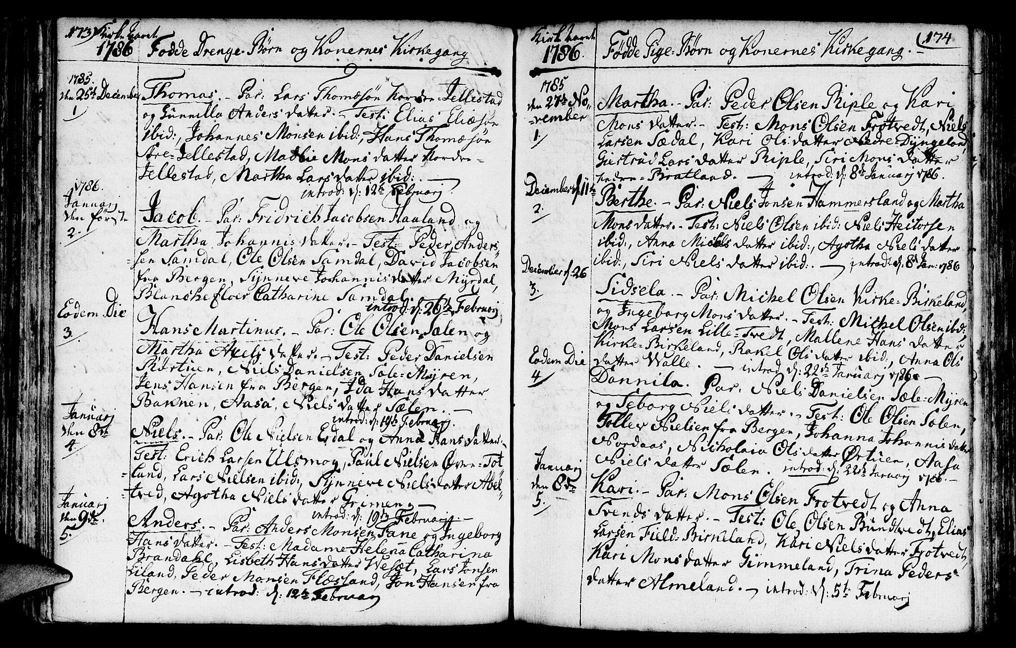 Fana Sokneprestembete, AV/SAB-A-75101/H/Haa/Haaa/L0005: Parish register (official) no. A 5, 1773-1799, p. 173-174