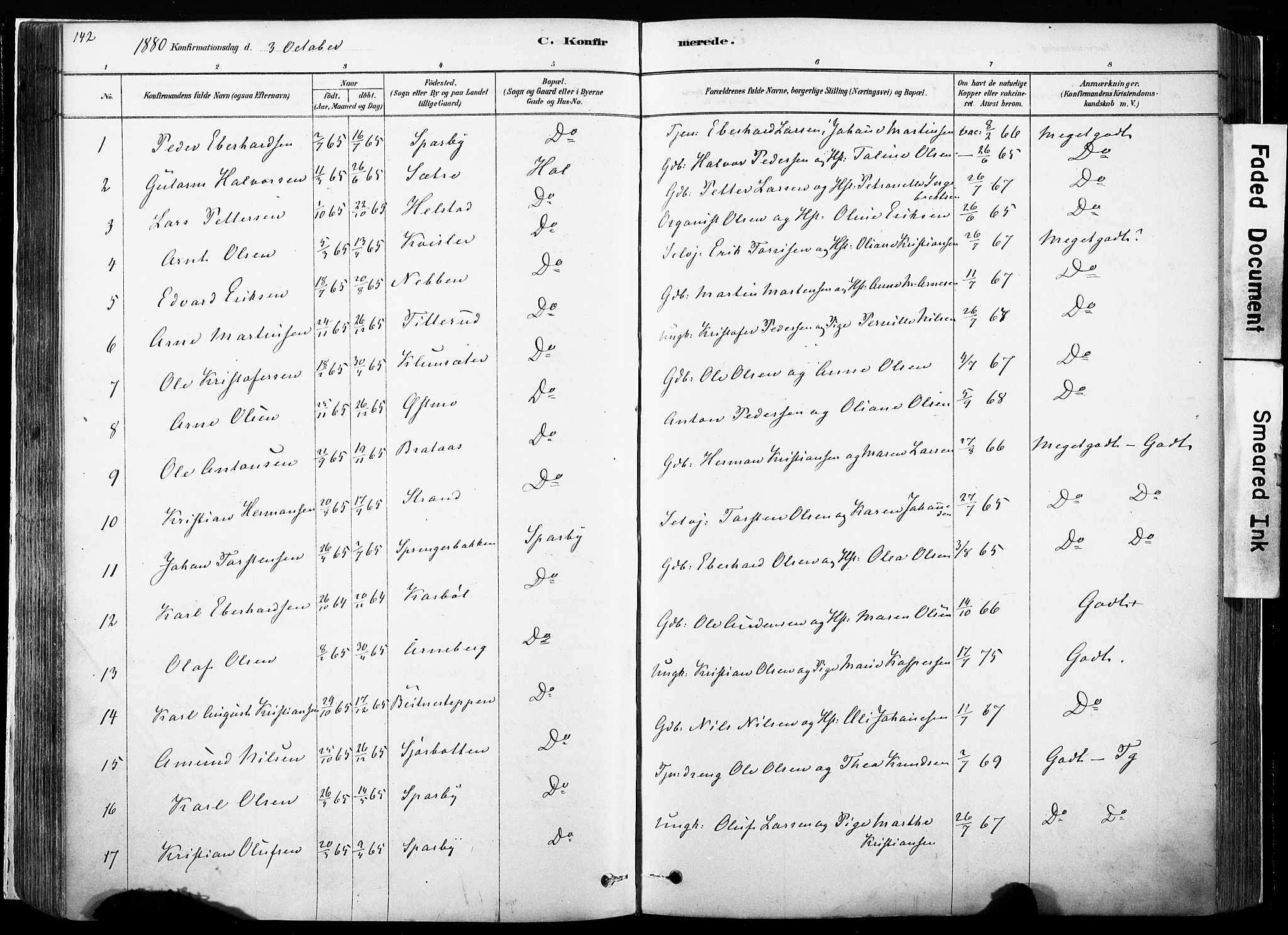 Hof prestekontor, SAH/PREST-038/H/Ha/Haa/L0010: Parish register (official) no. 10, 1878-1909, p. 142