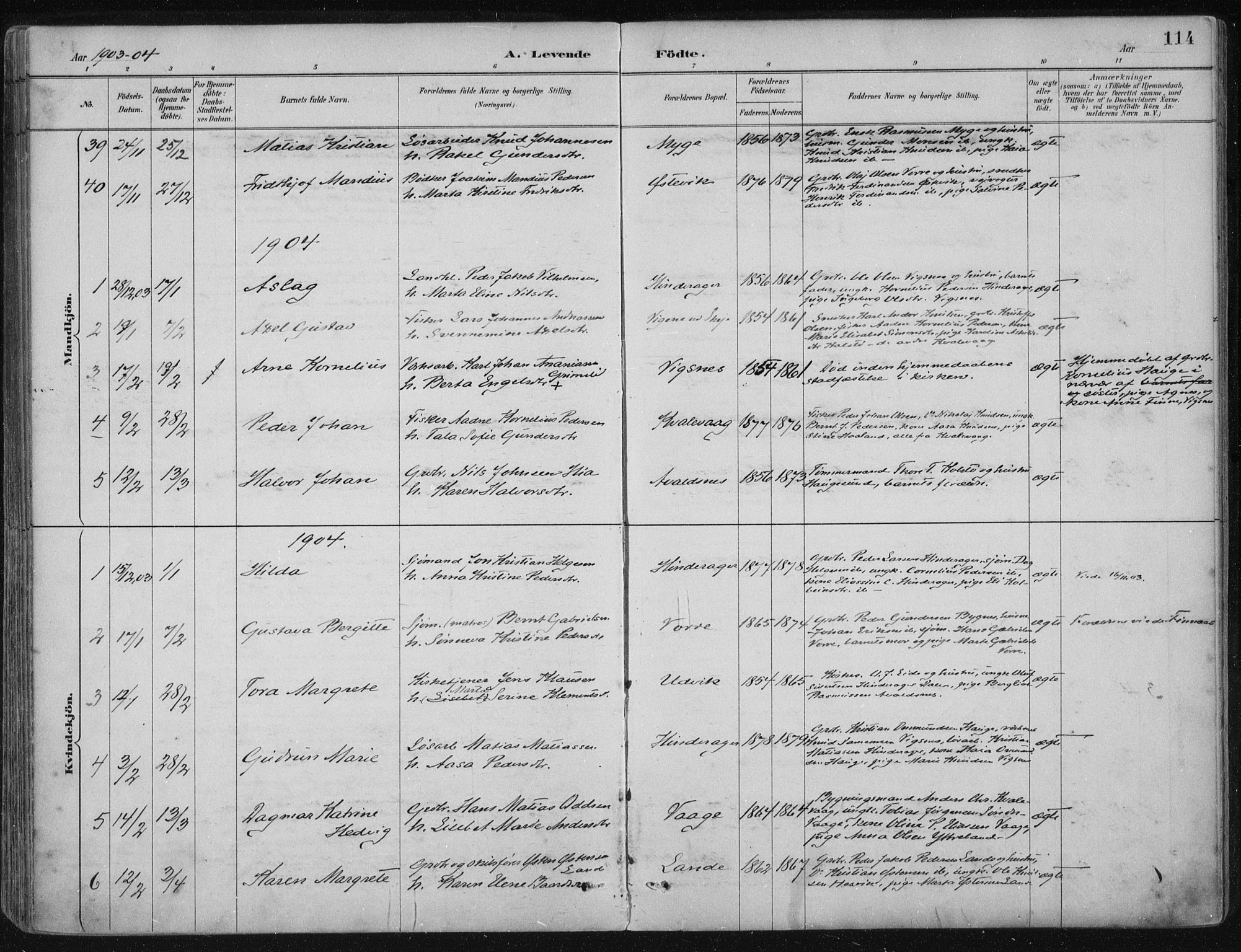 Avaldsnes sokneprestkontor, SAST/A -101851/H/Ha/Haa/L0017: Parish register (official) no. A 17, 1889-1920, p. 114