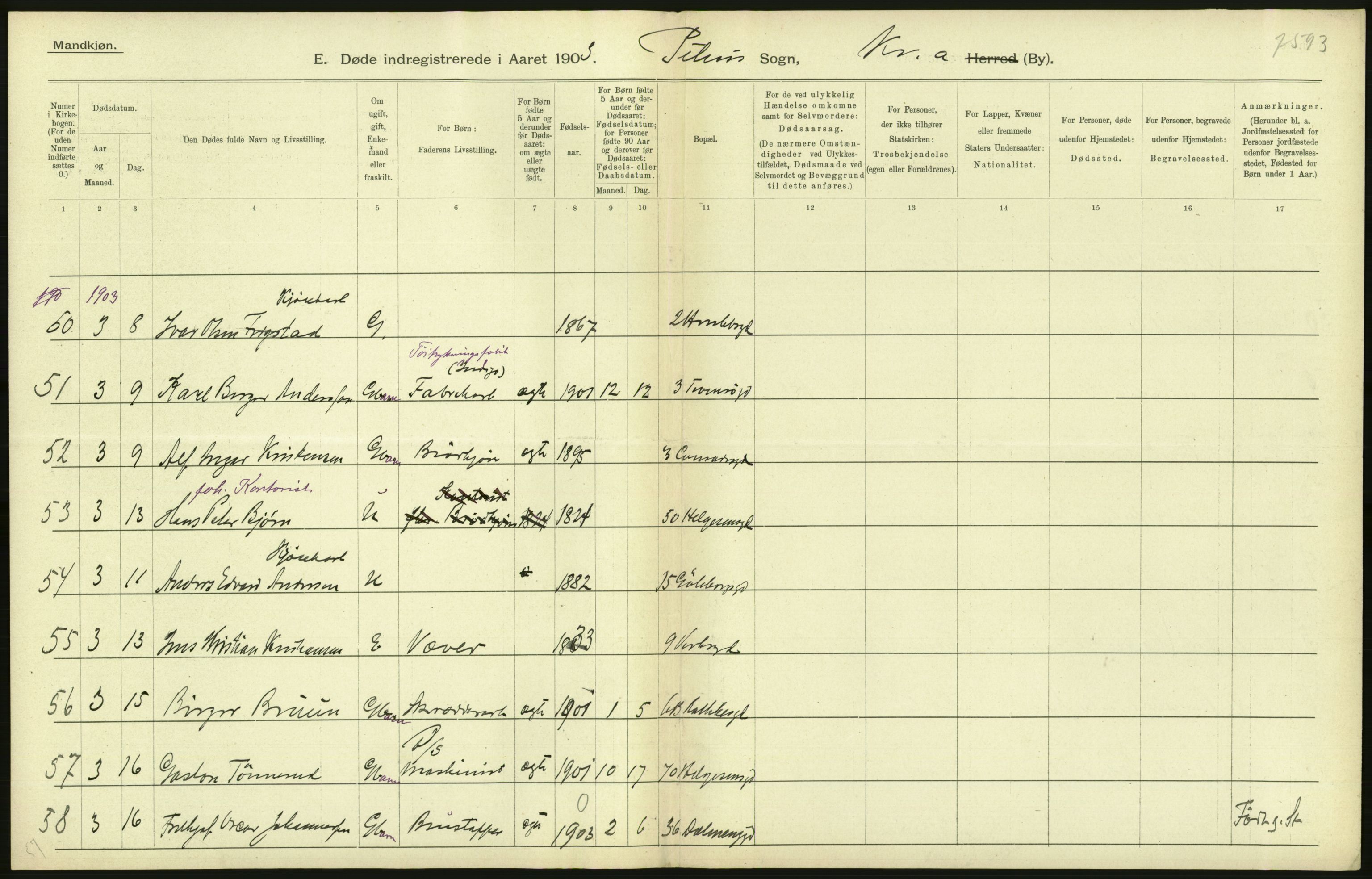 Statistisk sentralbyrå, Sosiodemografiske emner, Befolkning, AV/RA-S-2228/D/Df/Dfa/Dfaa/L0004: Kristiania: Gifte, døde, 1903, p. 340