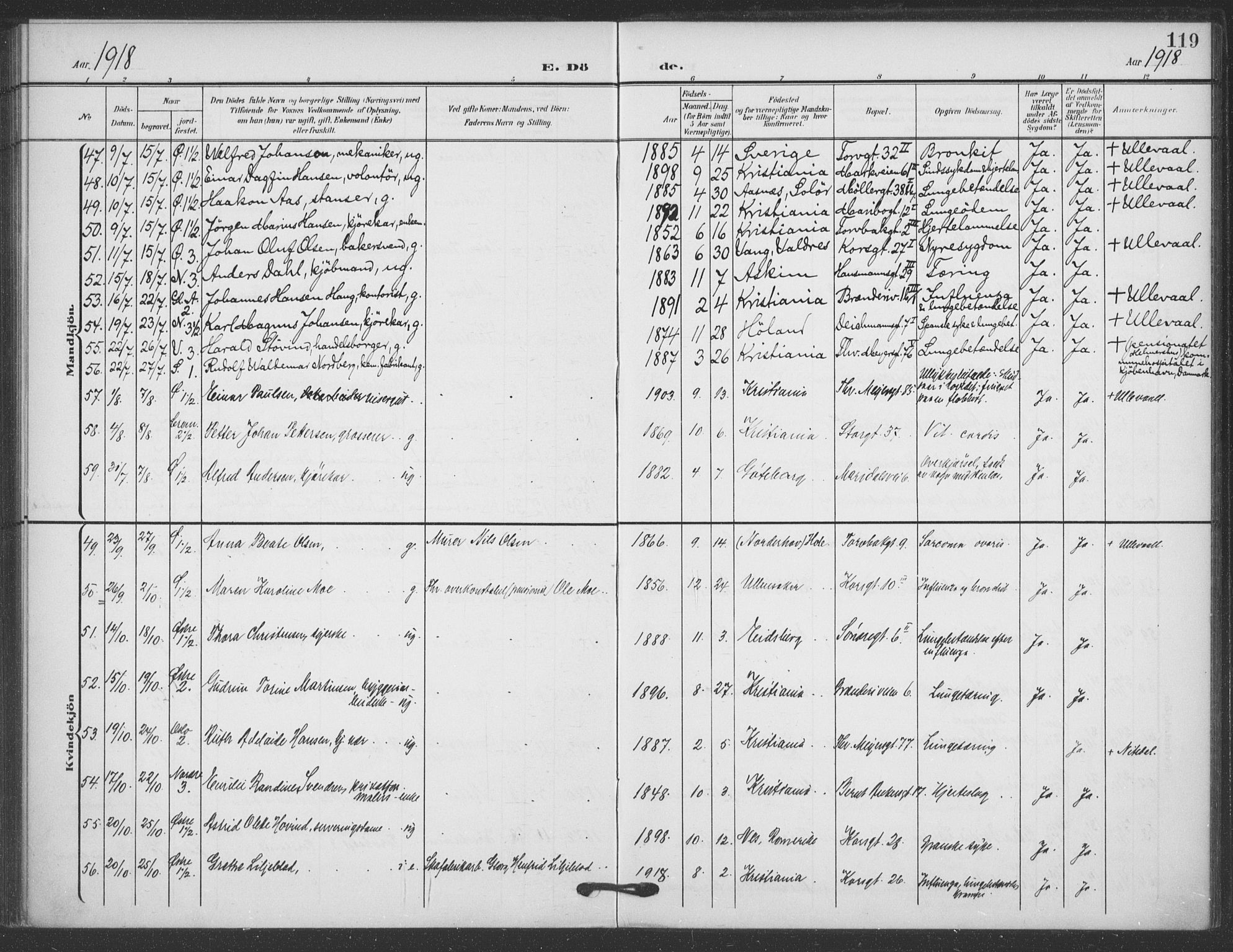 Jakob prestekontor Kirkebøker, SAO/A-10850/F/Fa/L0011: Parish register (official) no. 11, 1906-1920, p. 119
