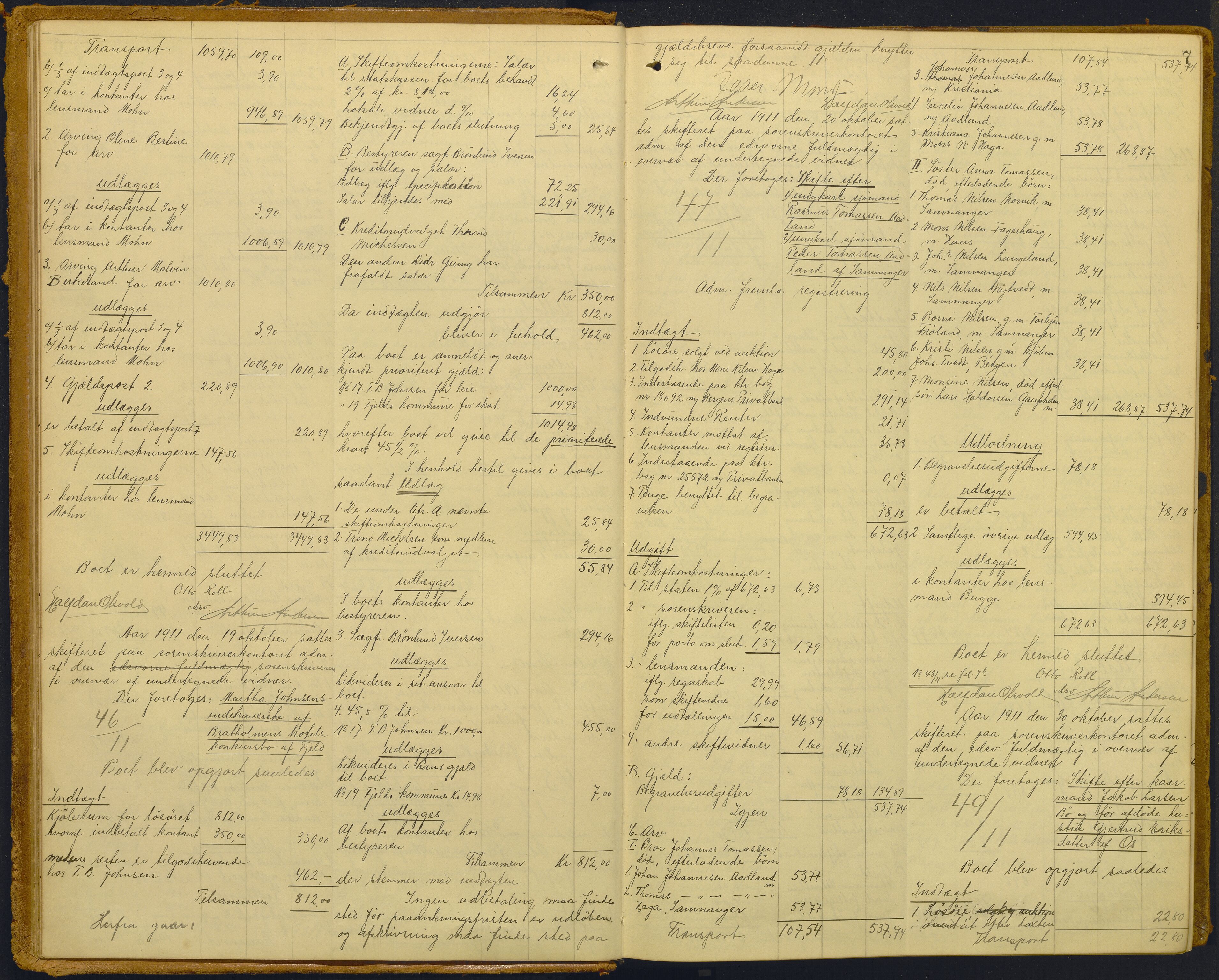 Midhordland sorenskriveri, AV/SAB-A-3001/1/H/Hd/L0007: Skifteutlodningsprotokoll, 1911-1923, p. 7