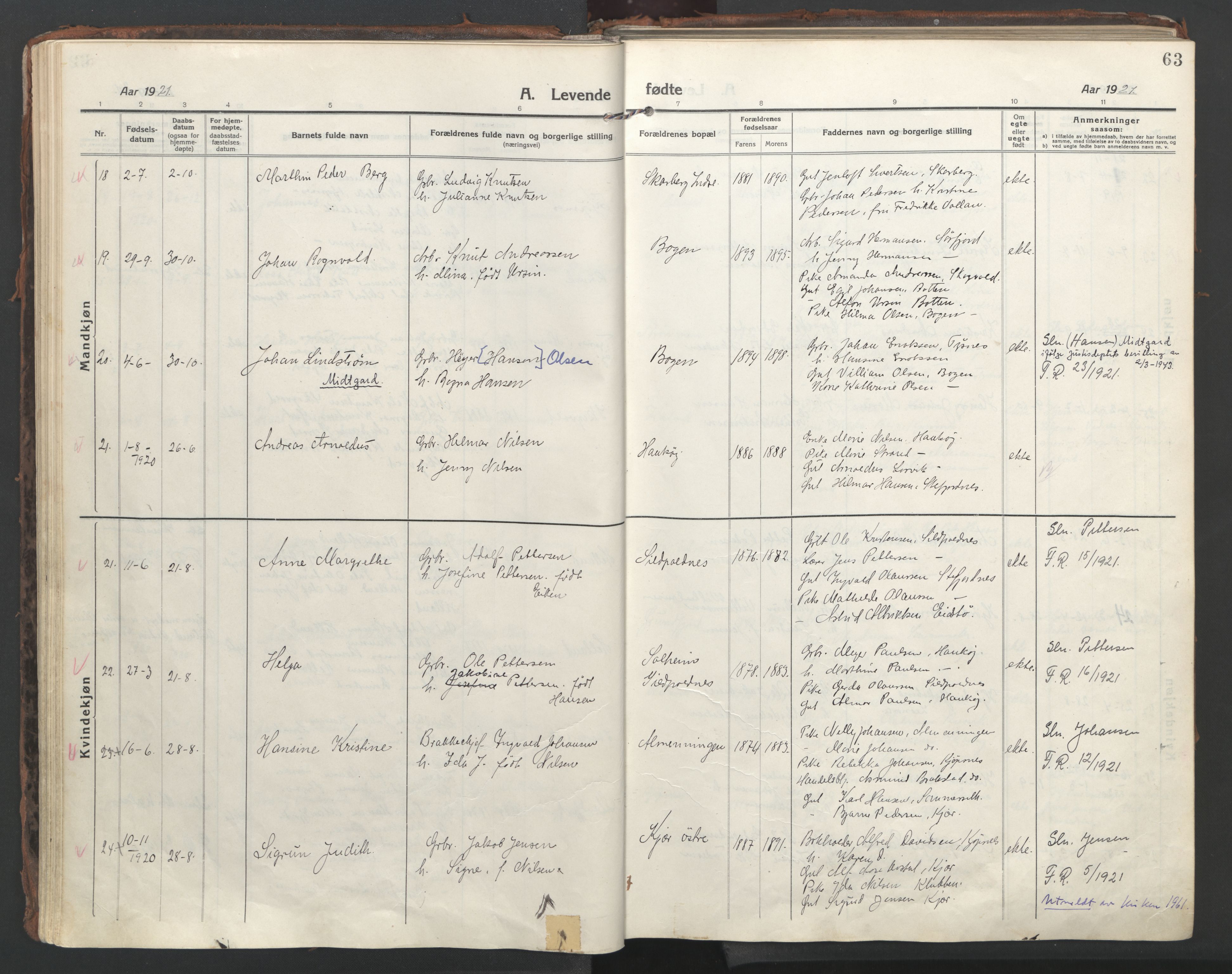 Ministerialprotokoller, klokkerbøker og fødselsregistre - Nordland, AV/SAT-A-1459/861/L0872: Parish register (official) no. 861A07, 1915-1924, p. 63
