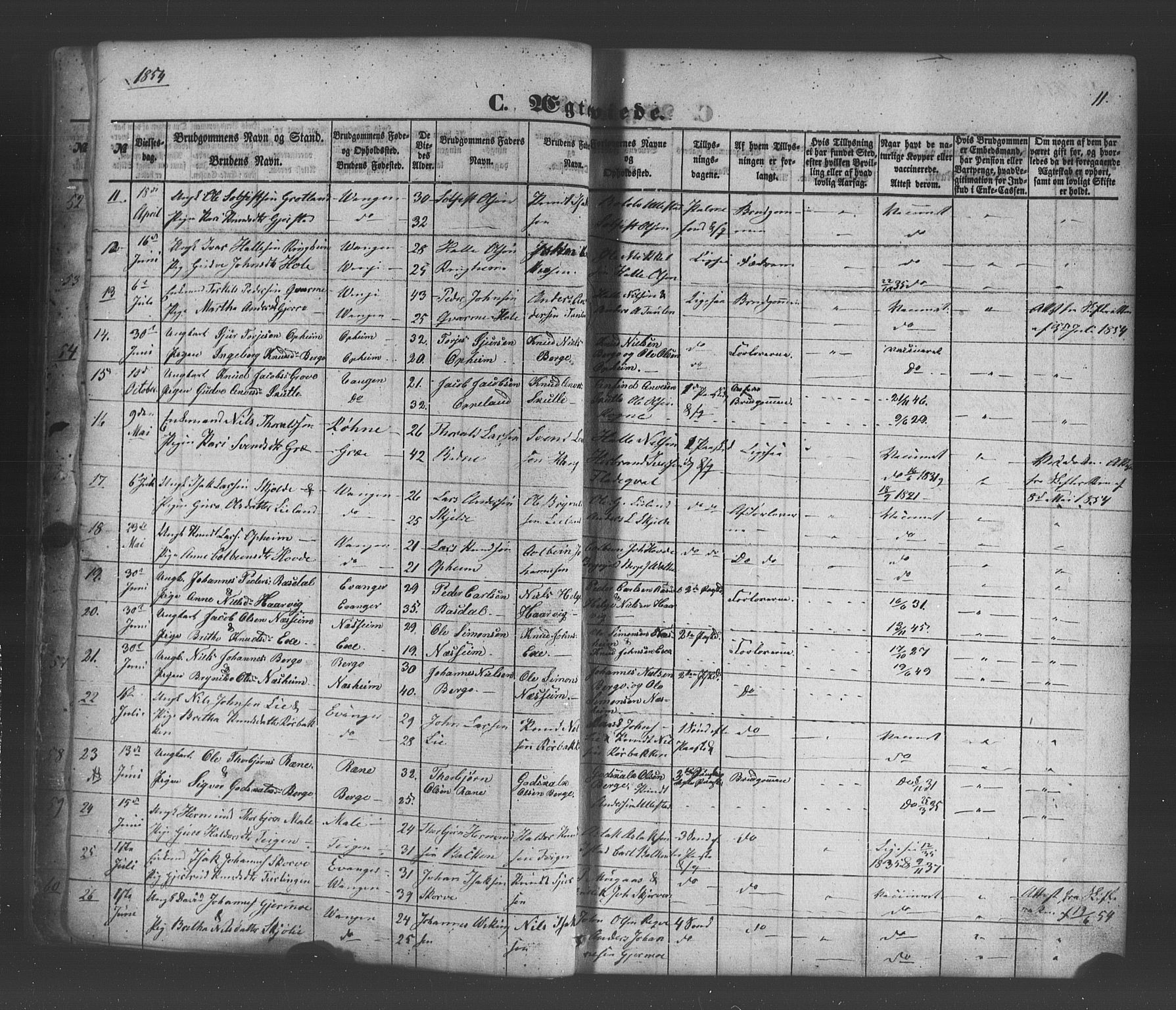Voss sokneprestembete, AV/SAB-A-79001/H/Haa: Parish register (official) no. A 19, 1851-1886, p. 11