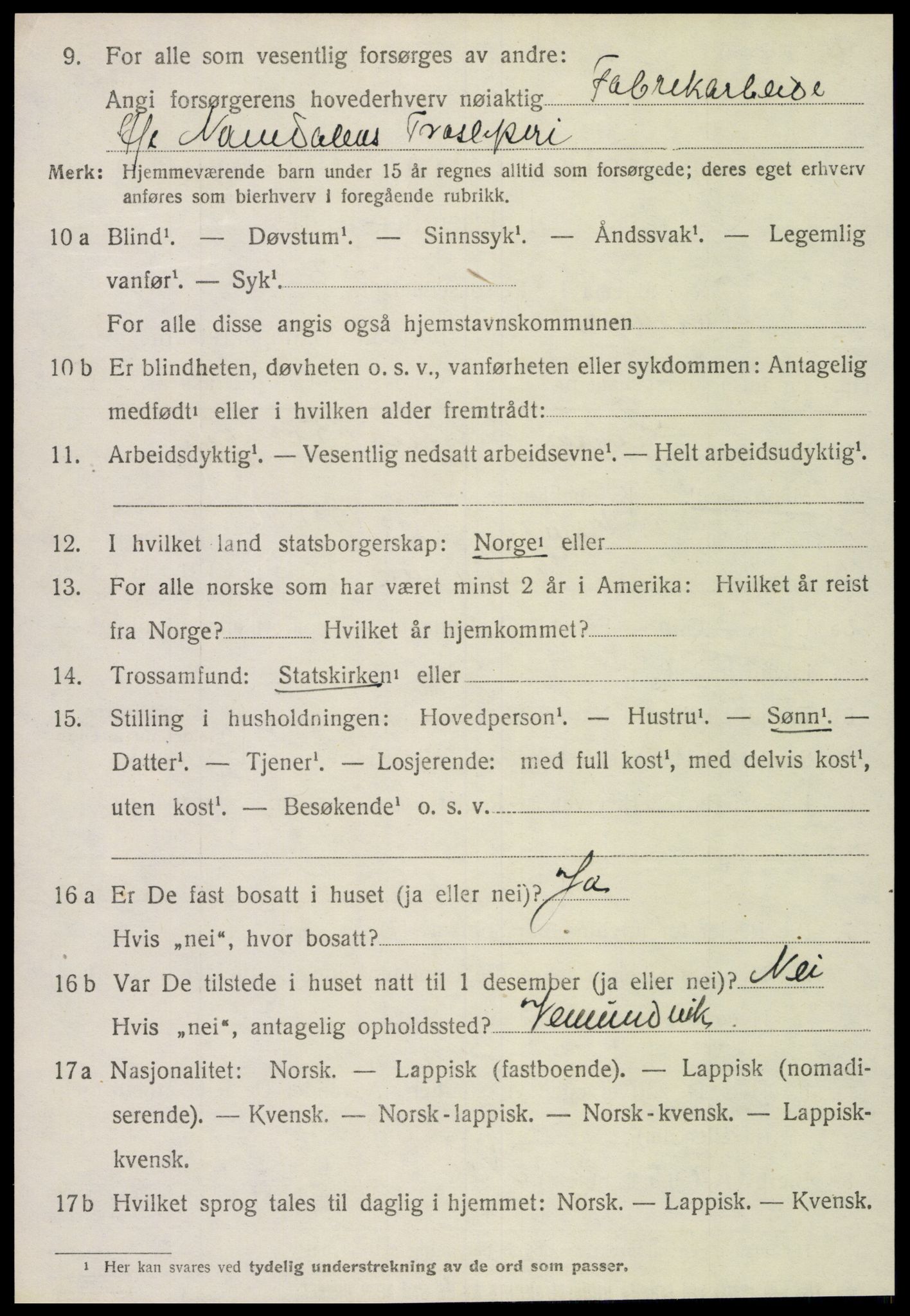SAT, 1920 census for Flatanger, 1920, p. 2025