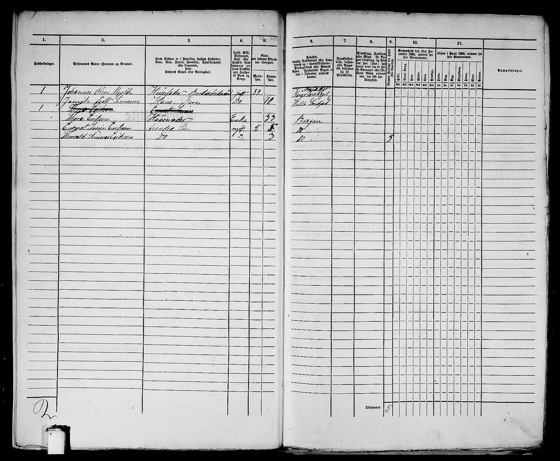 RA, 1865 census for Bergen, 1865, p. 2566