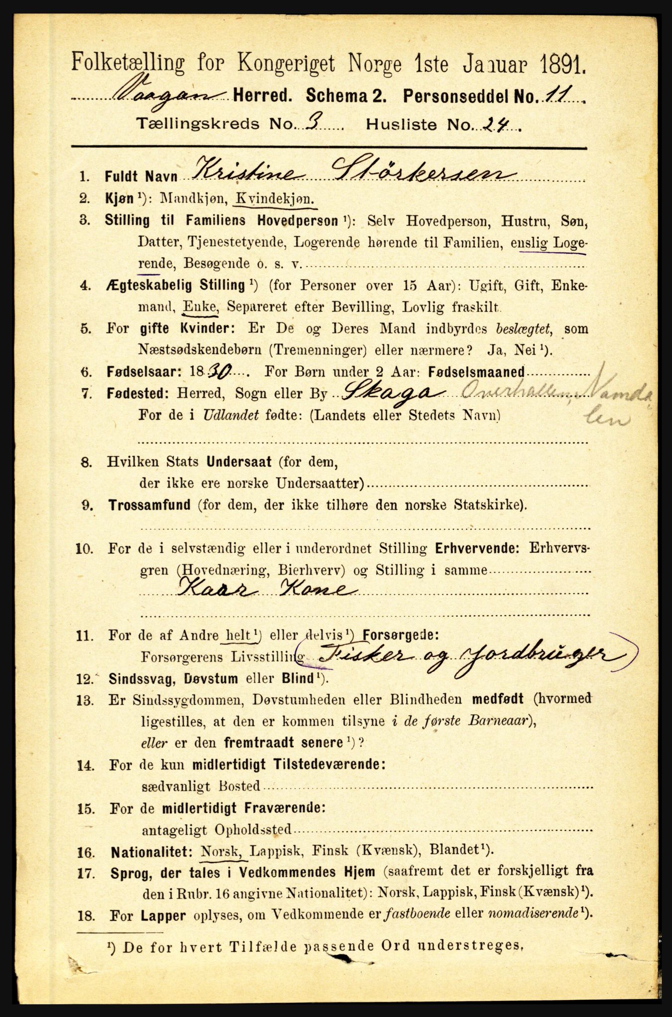 RA, 1891 census for 1865 Vågan, 1891, p. 878