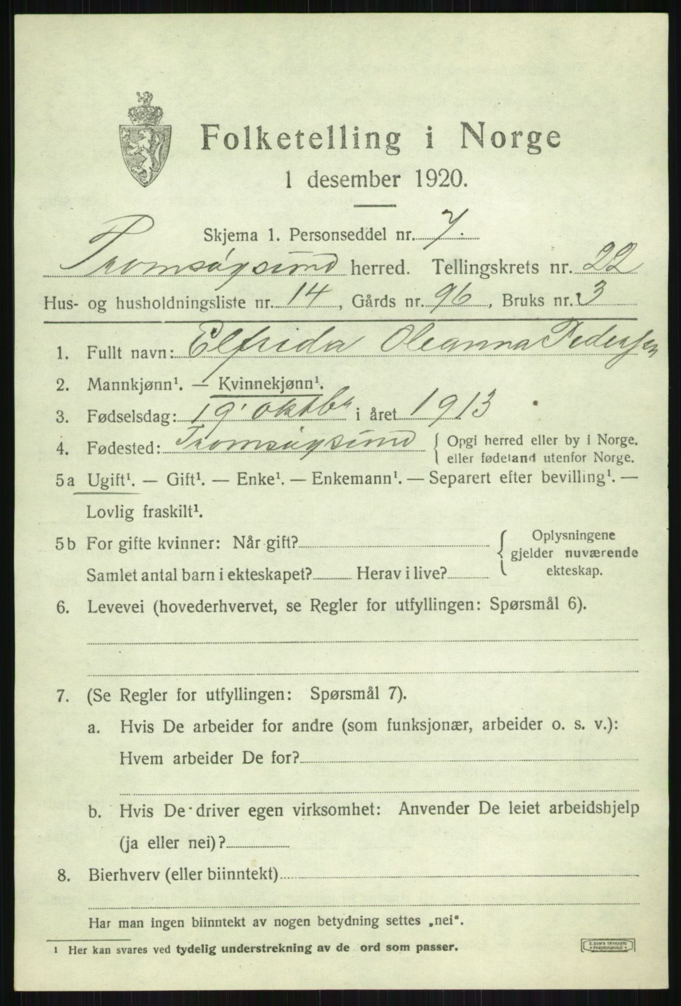 SATØ, 1920 census for Tromsøysund, 1920, p. 11474