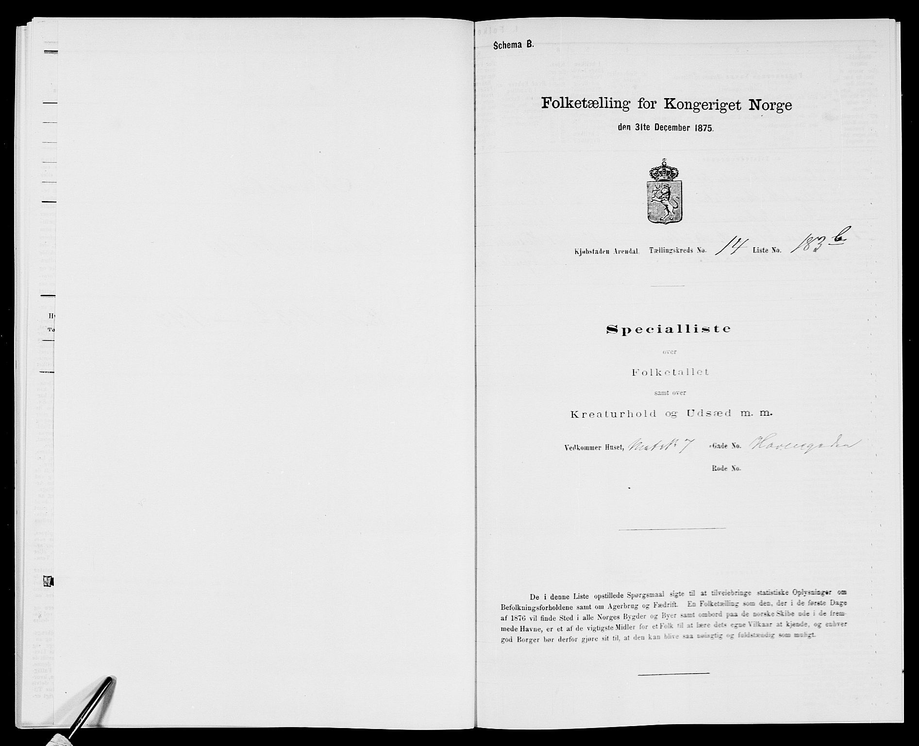 SAK, 1875 census for 0903P Arendal, 1875, p. 432