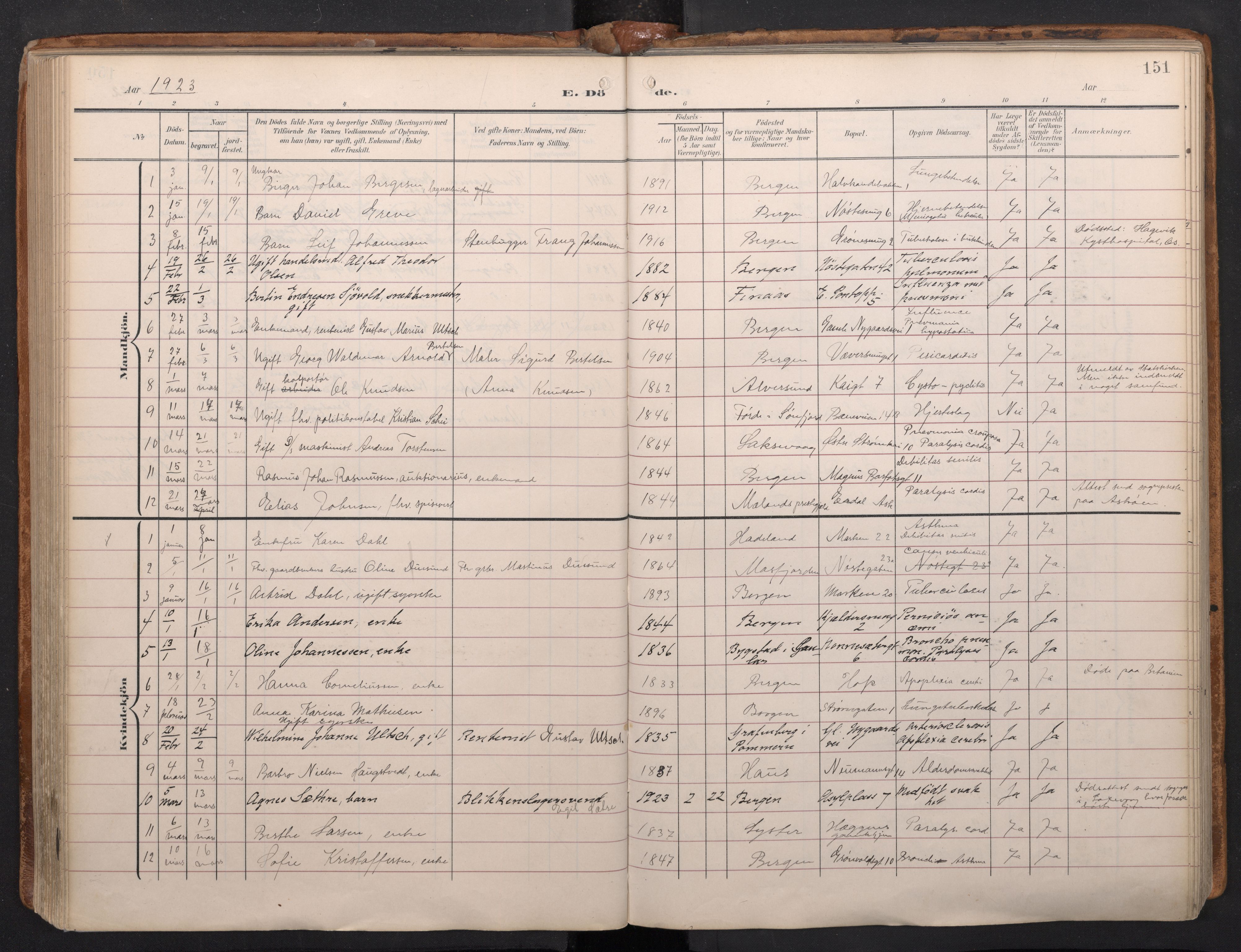 Domkirken sokneprestembete, SAB/A-74801/H/Haa/L0044: Parish register (official) no. E 6, 1904-1946, p. 150b-151a