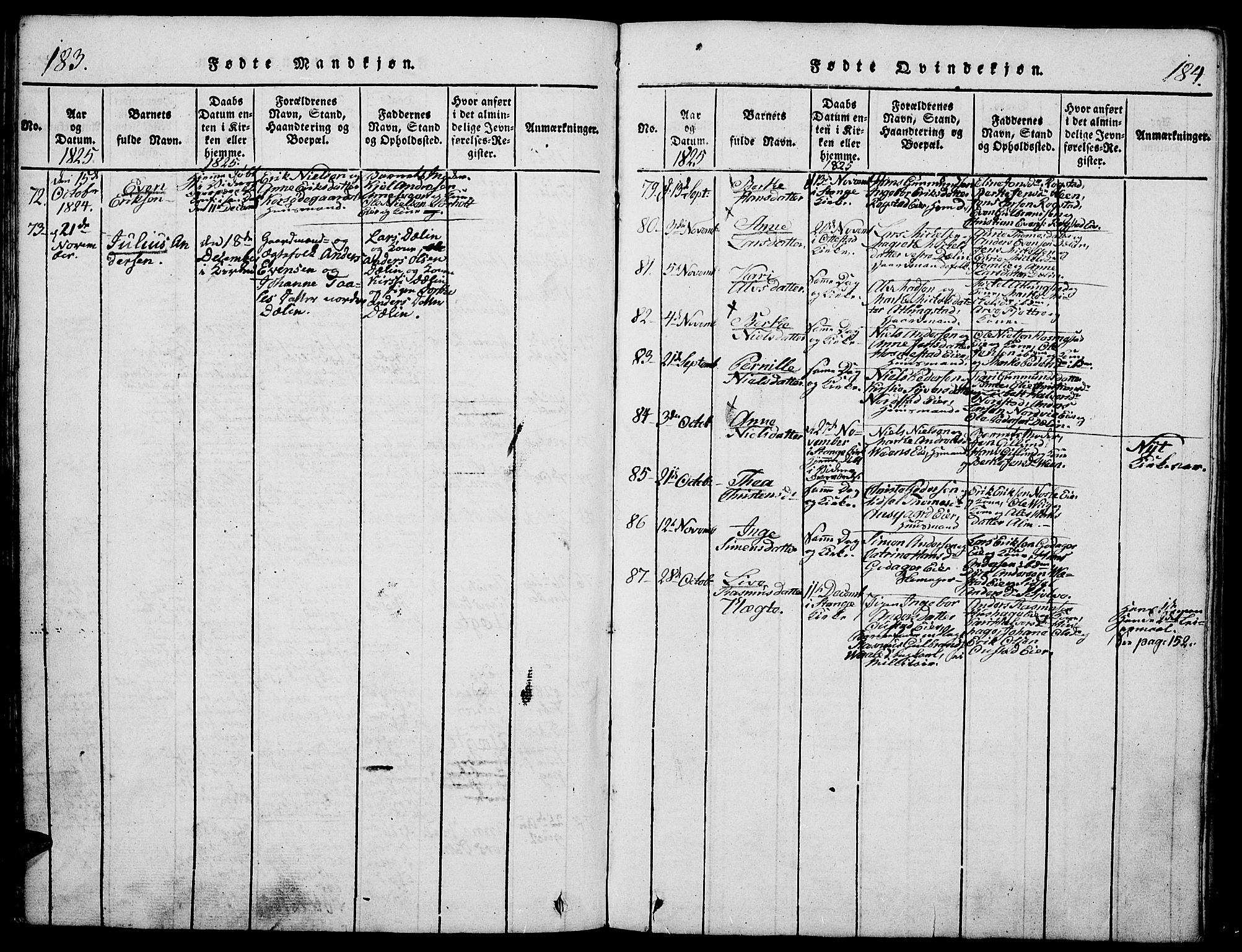 Stange prestekontor, AV/SAH-PREST-002/K/L0008: Parish register (official) no. 8, 1814-1825, p. 183-184