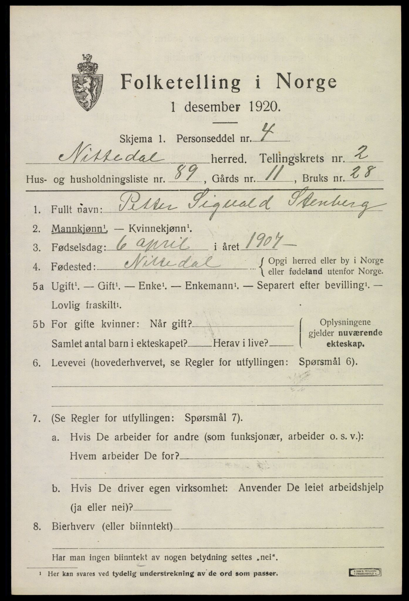 SAO, 1920 census for Nittedal, 1920, p. 2766
