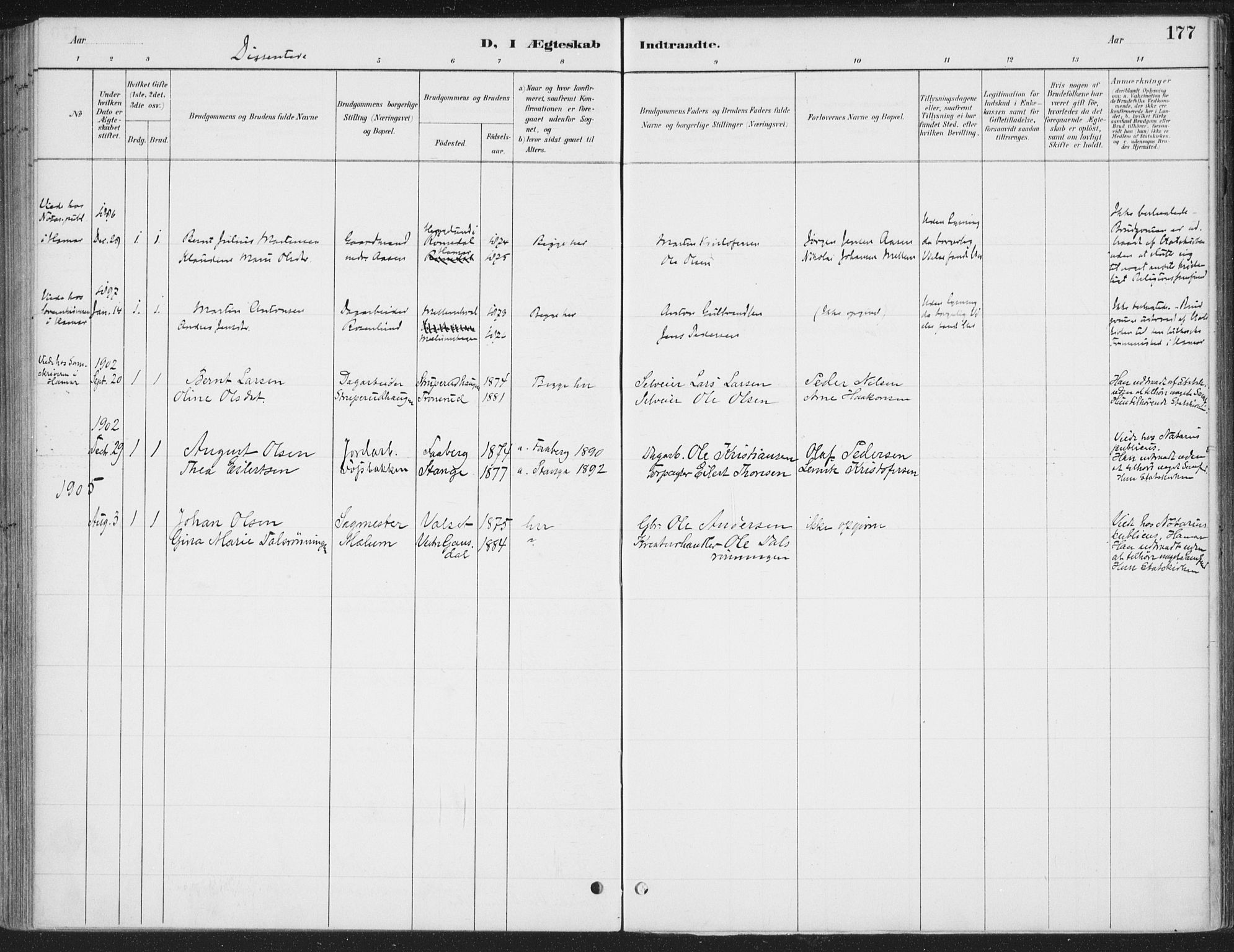 Romedal prestekontor, SAH/PREST-004/K/L0008: Parish register (official) no. 8, 1887-1905, p. 177