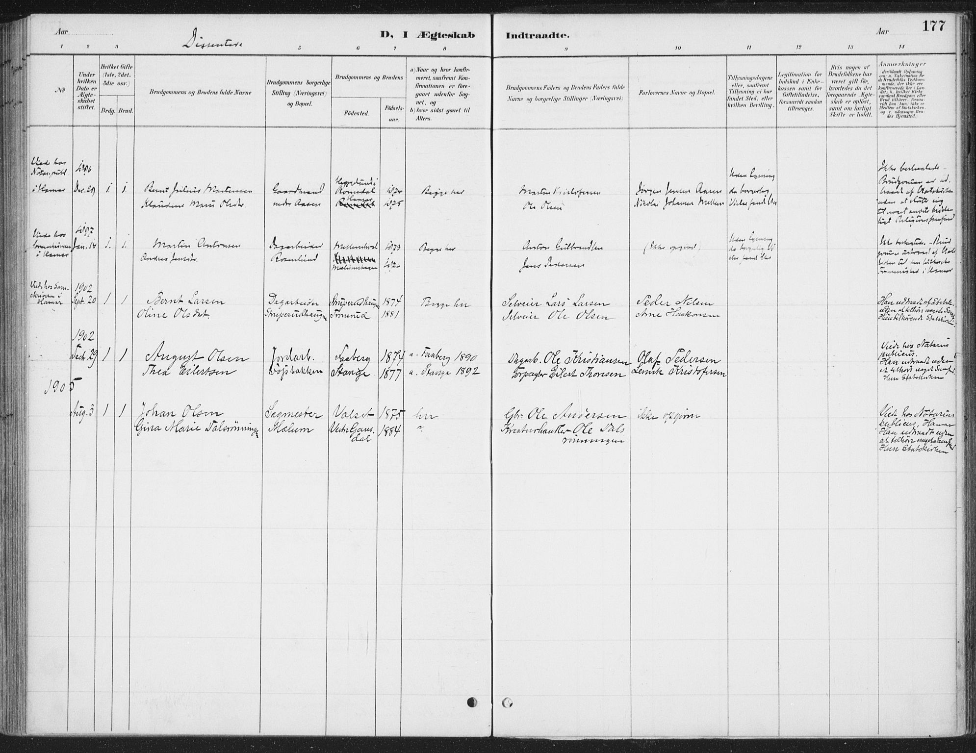 Romedal prestekontor, AV/SAH-PREST-004/K/L0008: Parish register (official) no. 8, 1887-1905, p. 177