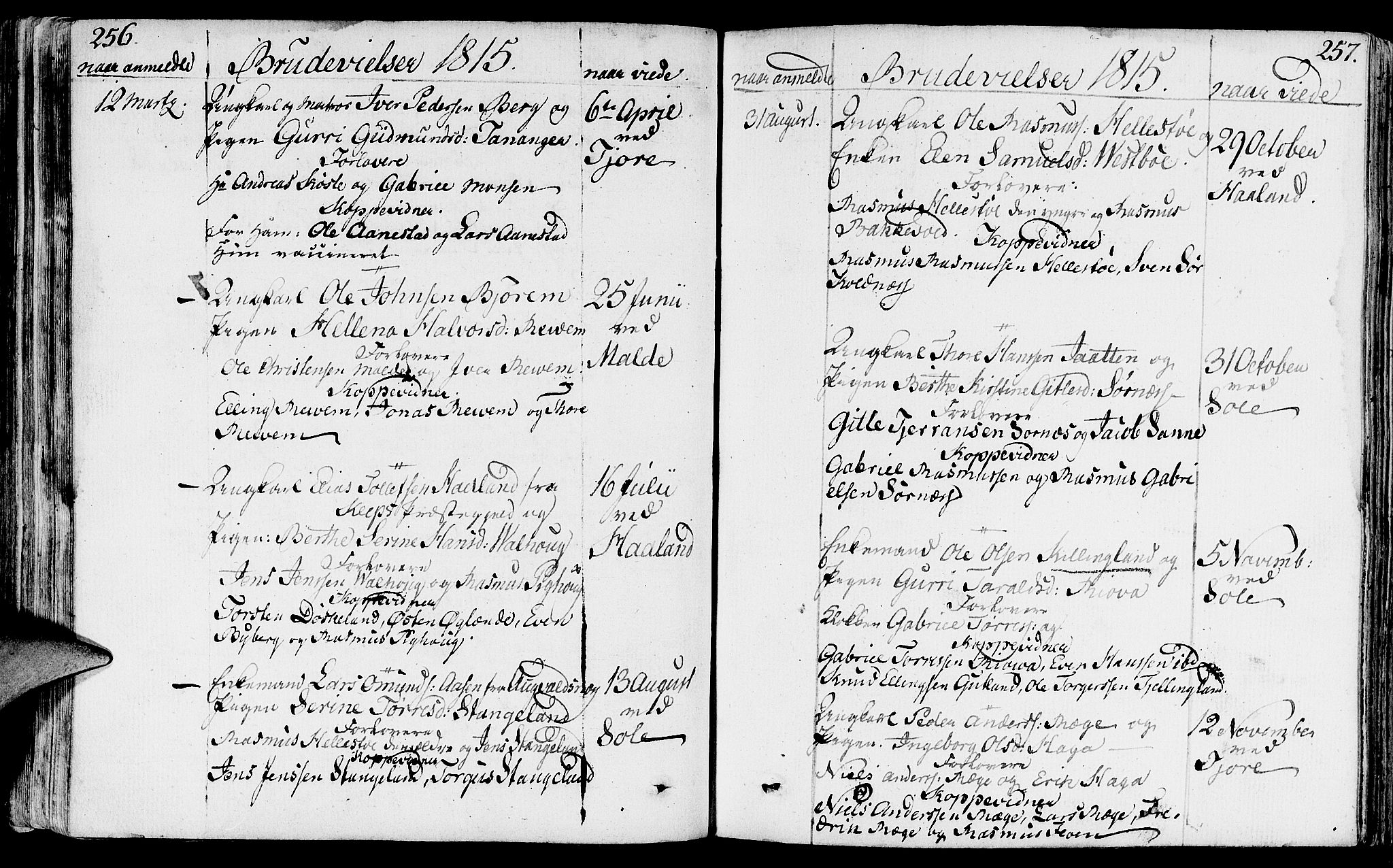 Håland sokneprestkontor, AV/SAST-A-101802/001/30BA/L0003: Parish register (official) no. A 3, 1794-1815, p. 256-257