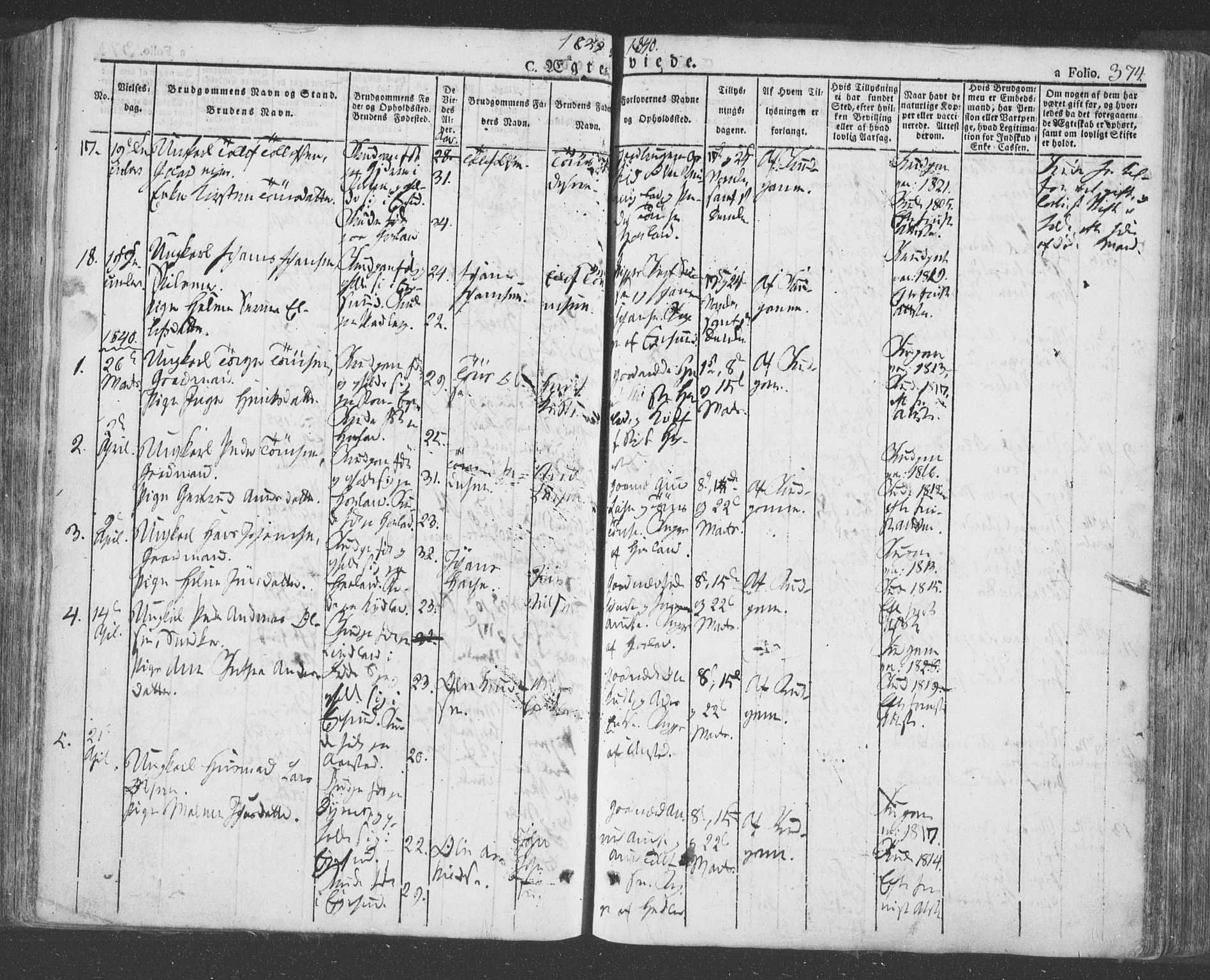 Eigersund sokneprestkontor, AV/SAST-A-101807/S08/L0009: Parish register (official) no. A 9, 1827-1850, p. 374