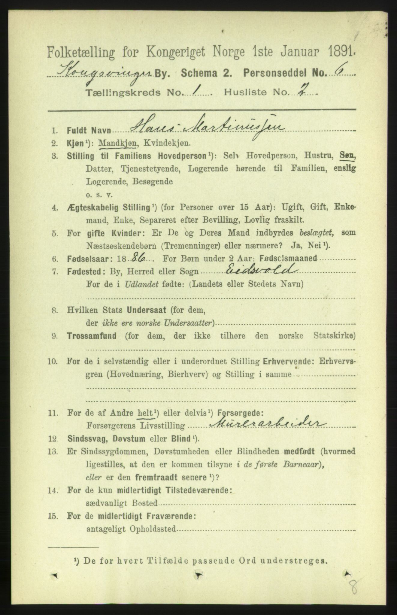 RA, 1891 census for 0402 Kongsvinger, 1891, p. 324