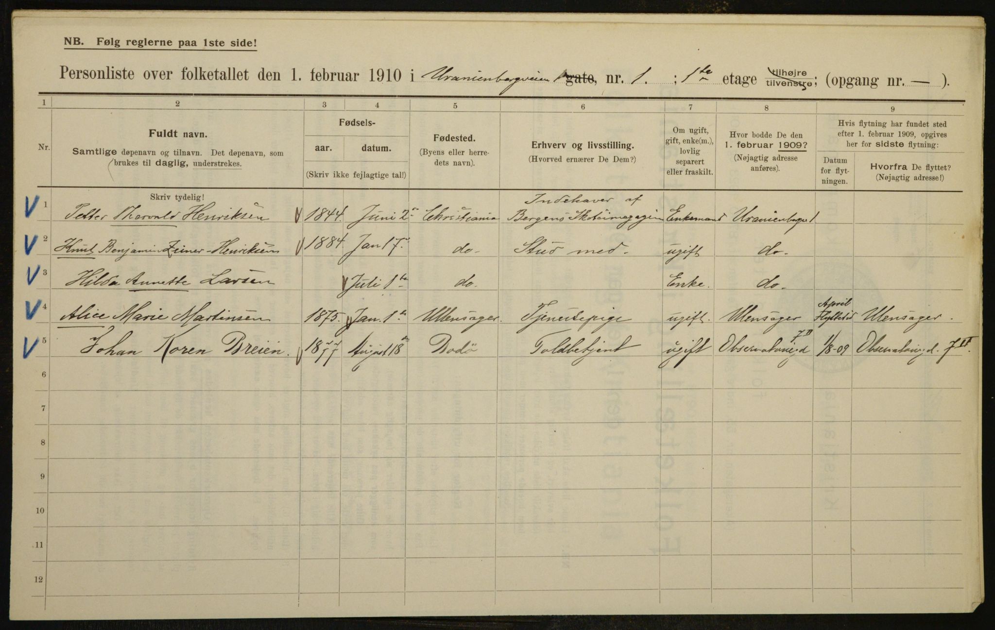 OBA, Municipal Census 1910 for Kristiania, 1910, p. 114090