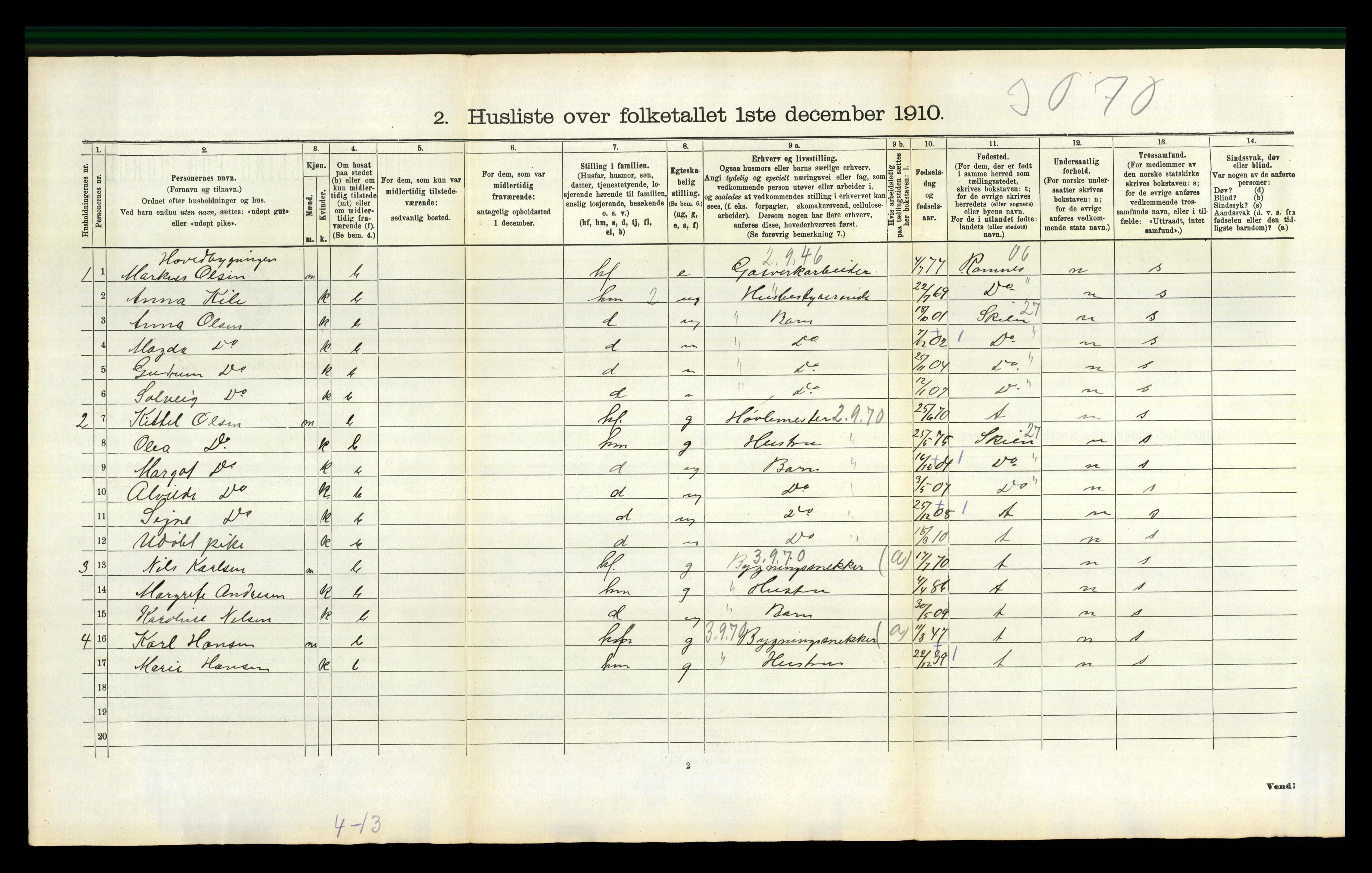 RA, 1910 census for Gjerpen, 1910, p. 2560