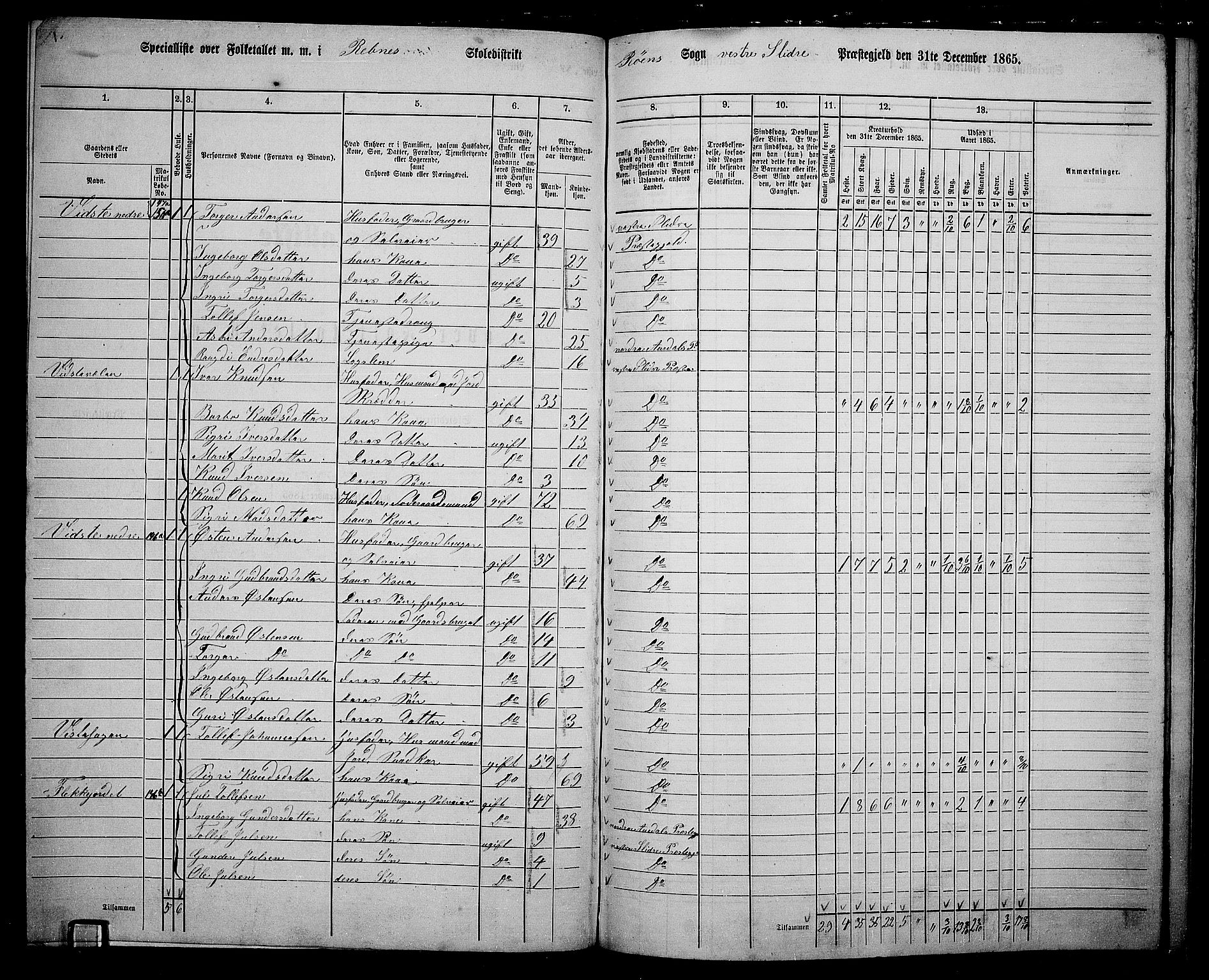 RA, 1865 census for Vestre Slidre, 1865, p. 123