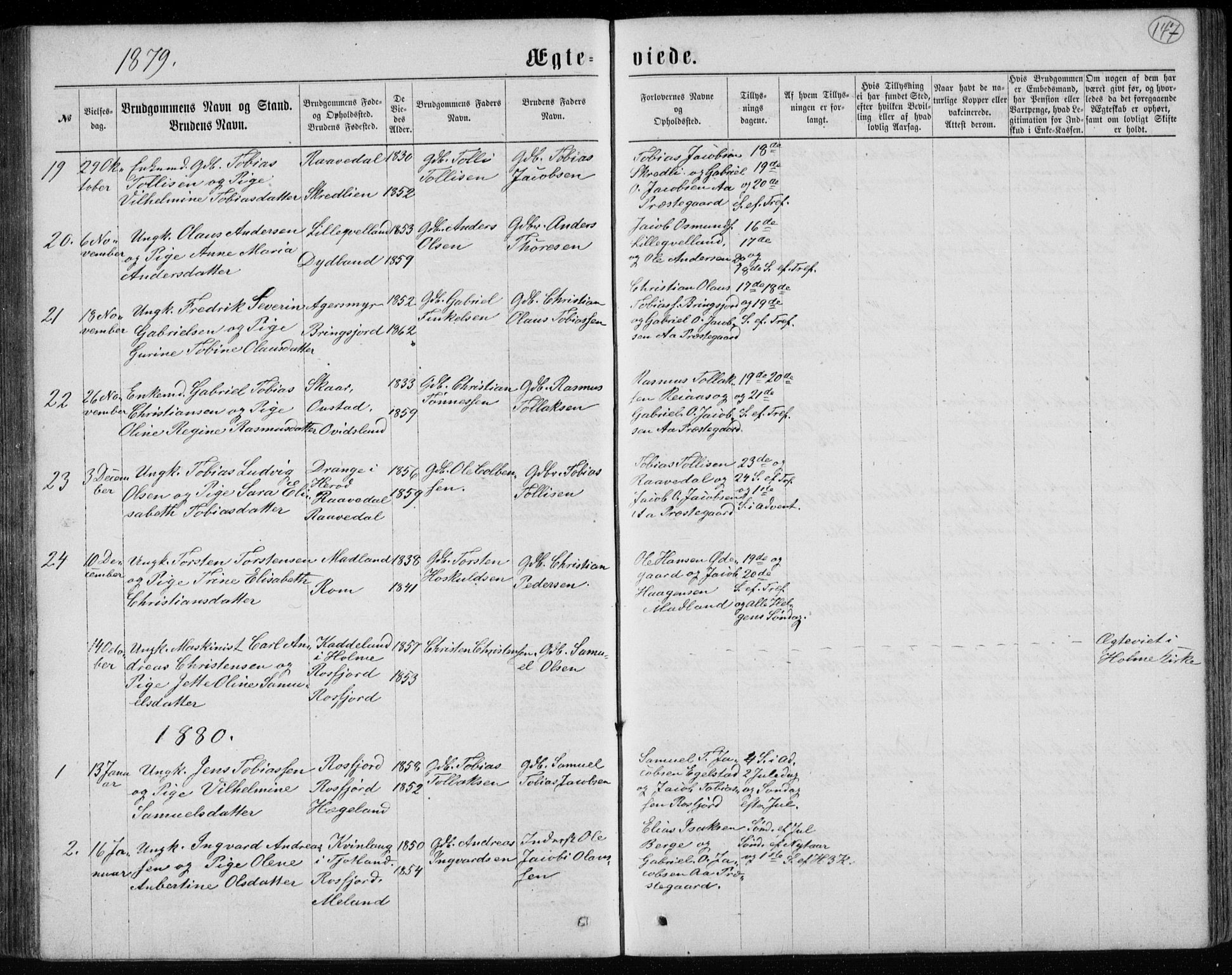 Lyngdal sokneprestkontor, SAK/1111-0029/F/Fb/Fbc/L0004: Parish register (copy) no. B 4, 1878-1896, p. 147
