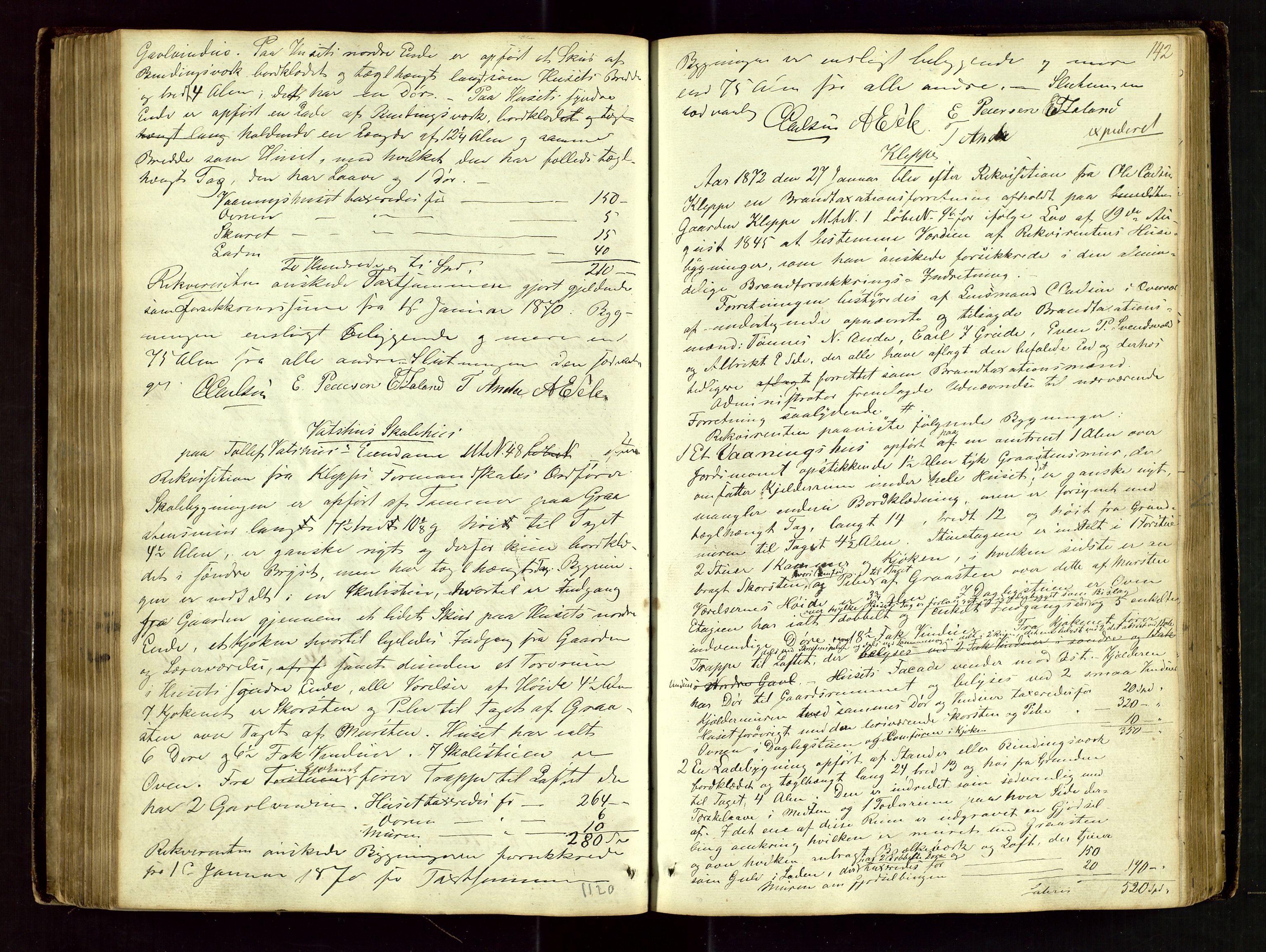Klepp lensmannskontor, AV/SAST-A-100163/Gob/L0001: "Brandtaxatjons Protocol for Kleps Thinglaug", 1846-1881, p. 141b-142a