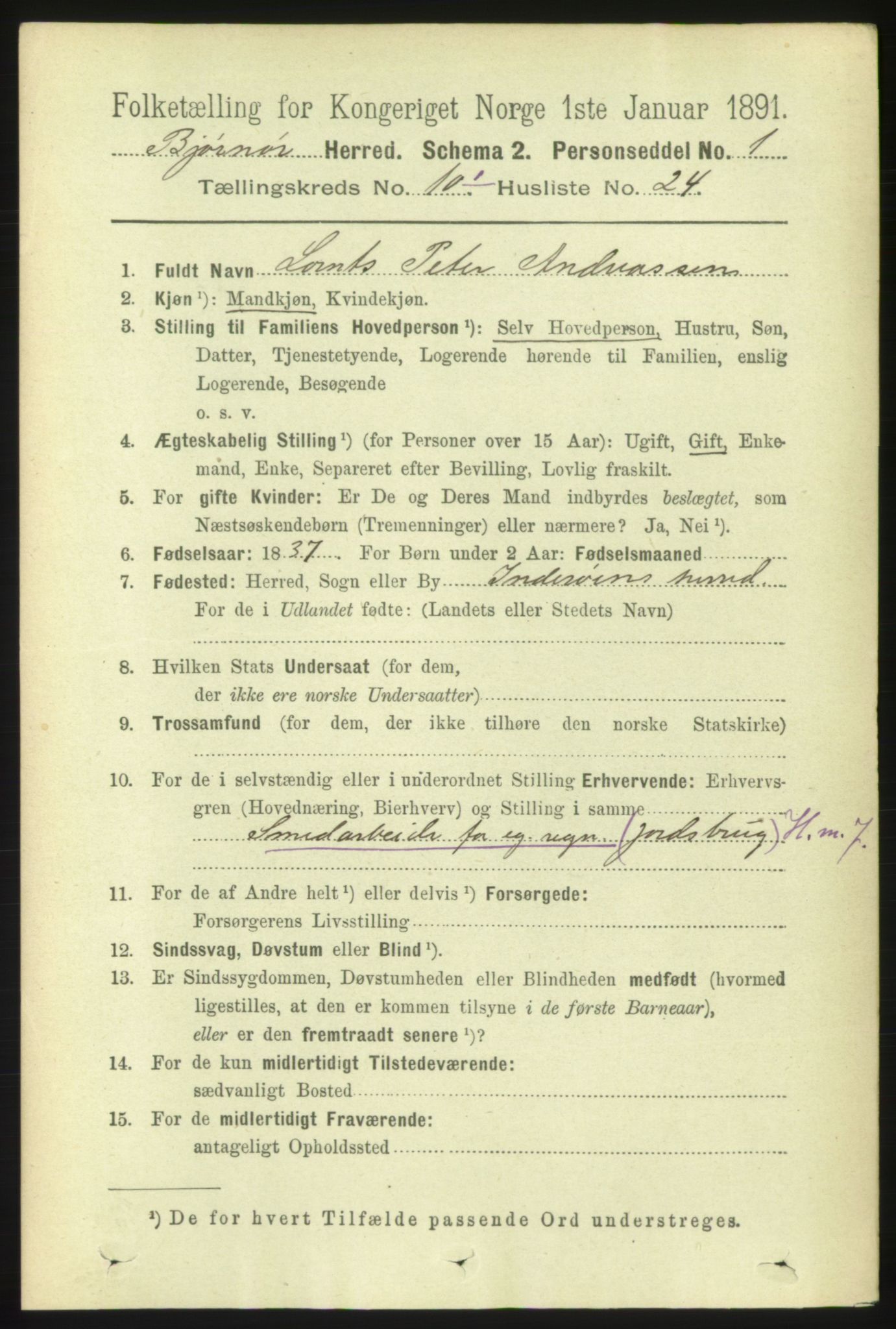 RA, 1891 census for 1632 Bjørnør, 1891, p. 4300