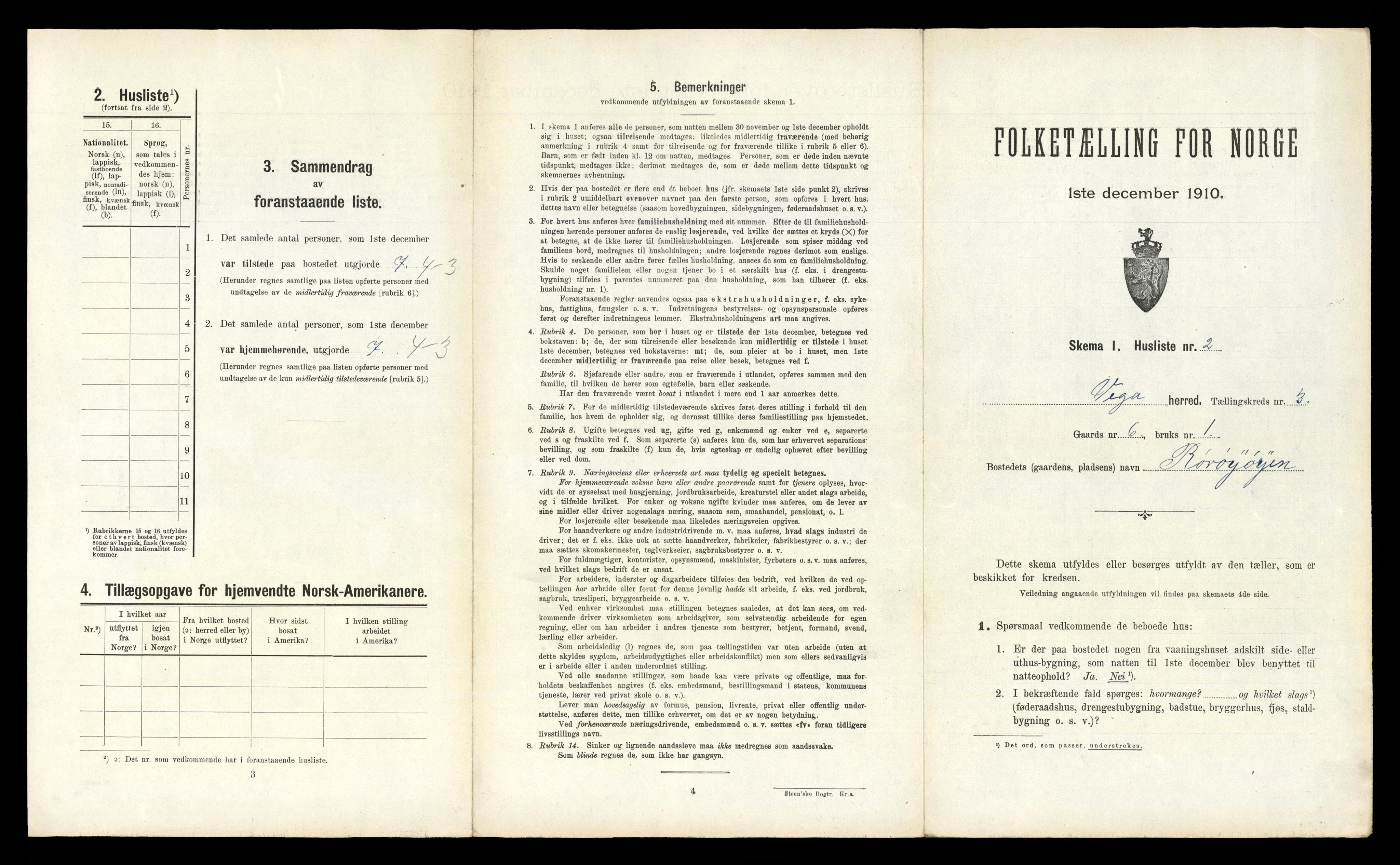 RA, 1910 census for Vega, 1910, p. 194