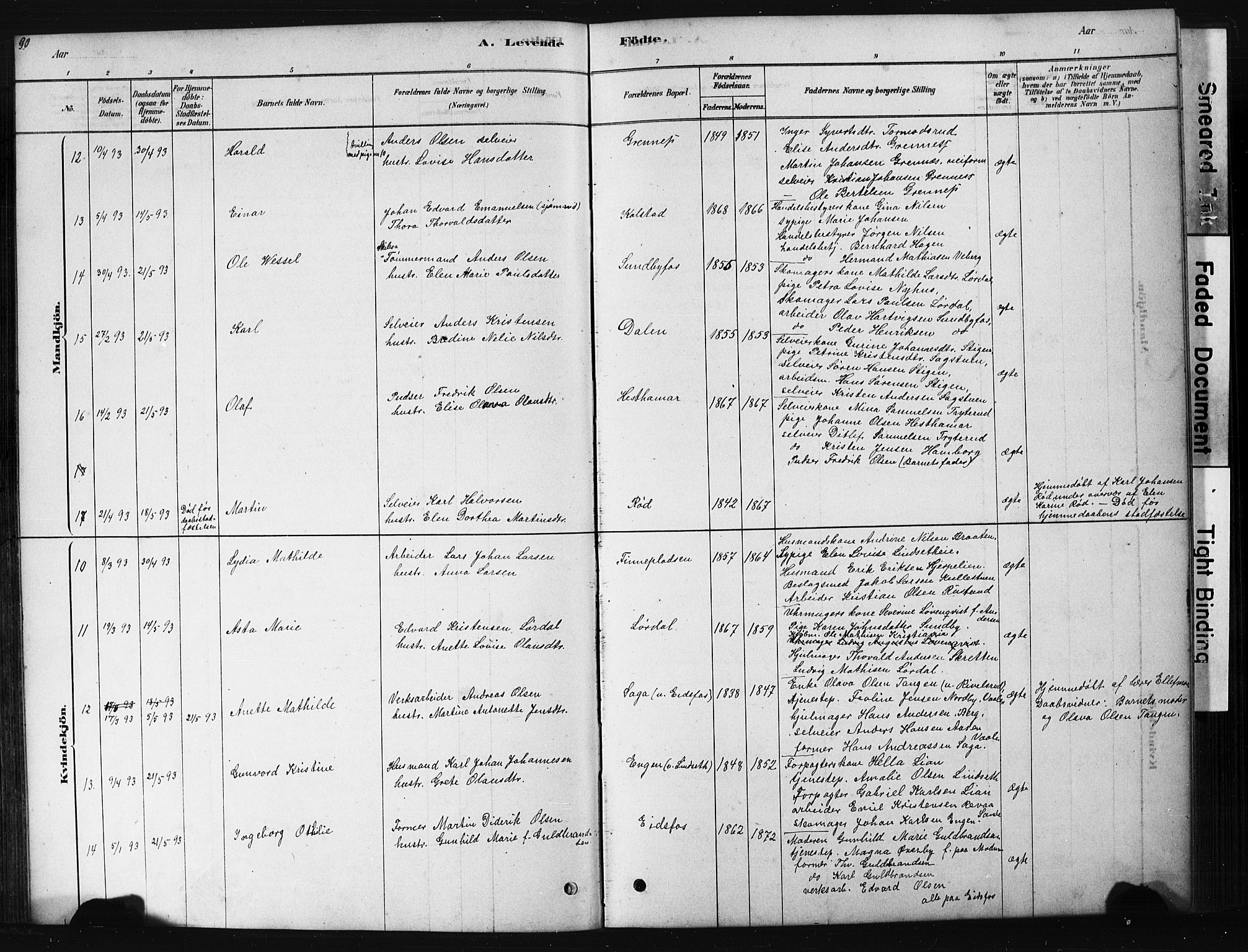 Hof kirkebøker, SAKO/A-64/G/Ga/L0004: Parish register (copy) no. I 4, 1878-1930, p. 90