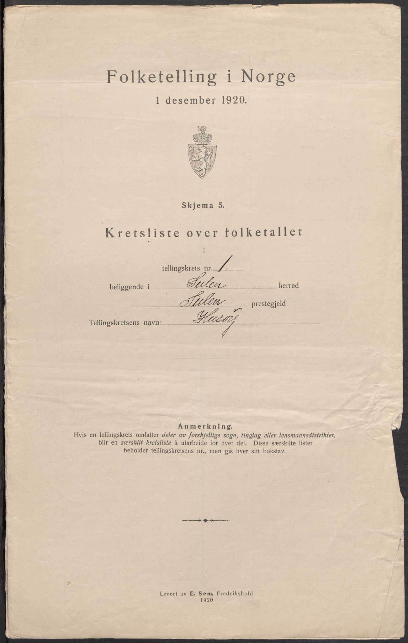 SAB, 1920 census for Solund, 1920, p. 5