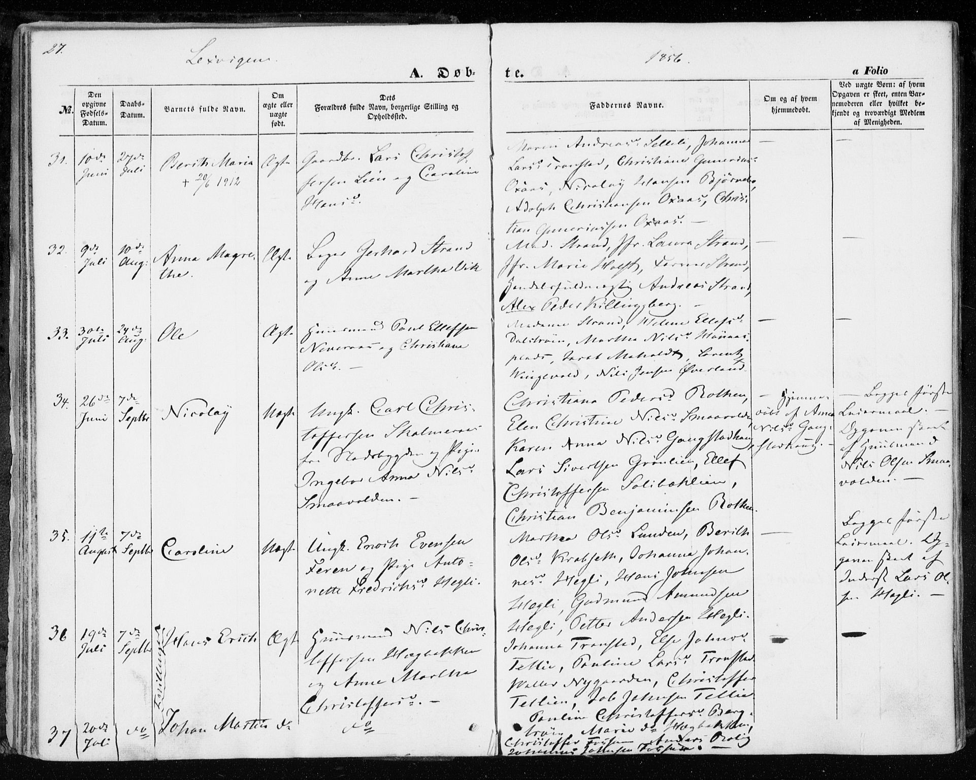 Ministerialprotokoller, klokkerbøker og fødselsregistre - Nord-Trøndelag, SAT/A-1458/701/L0008: Parish register (official) no. 701A08 /1, 1854-1863, p. 27