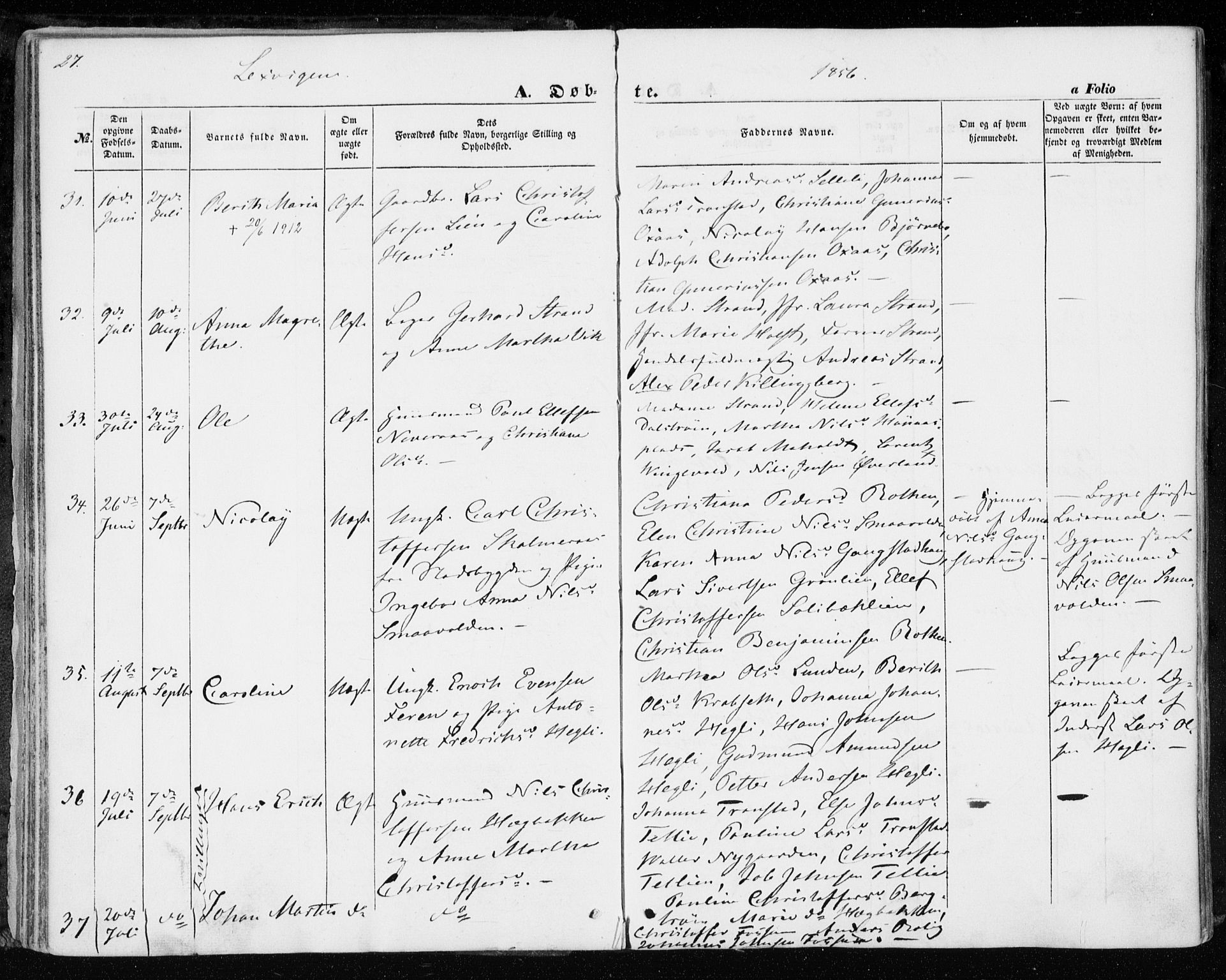 Ministerialprotokoller, klokkerbøker og fødselsregistre - Nord-Trøndelag, AV/SAT-A-1458/701/L0008: Parish register (official) no. 701A08 /1, 1854-1863, p. 27