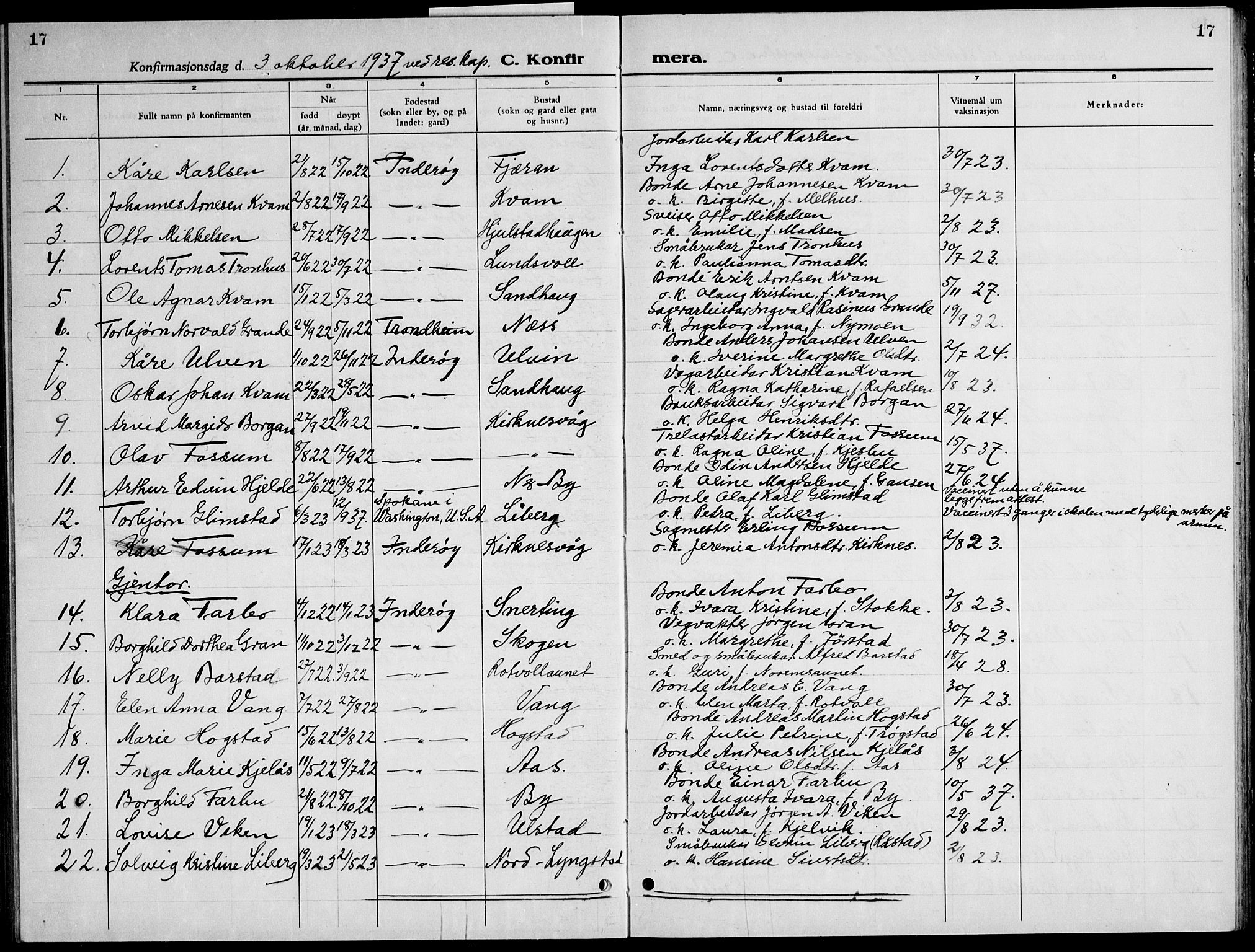 Ministerialprotokoller, klokkerbøker og fødselsregistre - Nord-Trøndelag, SAT/A-1458/730/L0304: Parish register (copy) no. 730C07, 1934-1945, p. 17