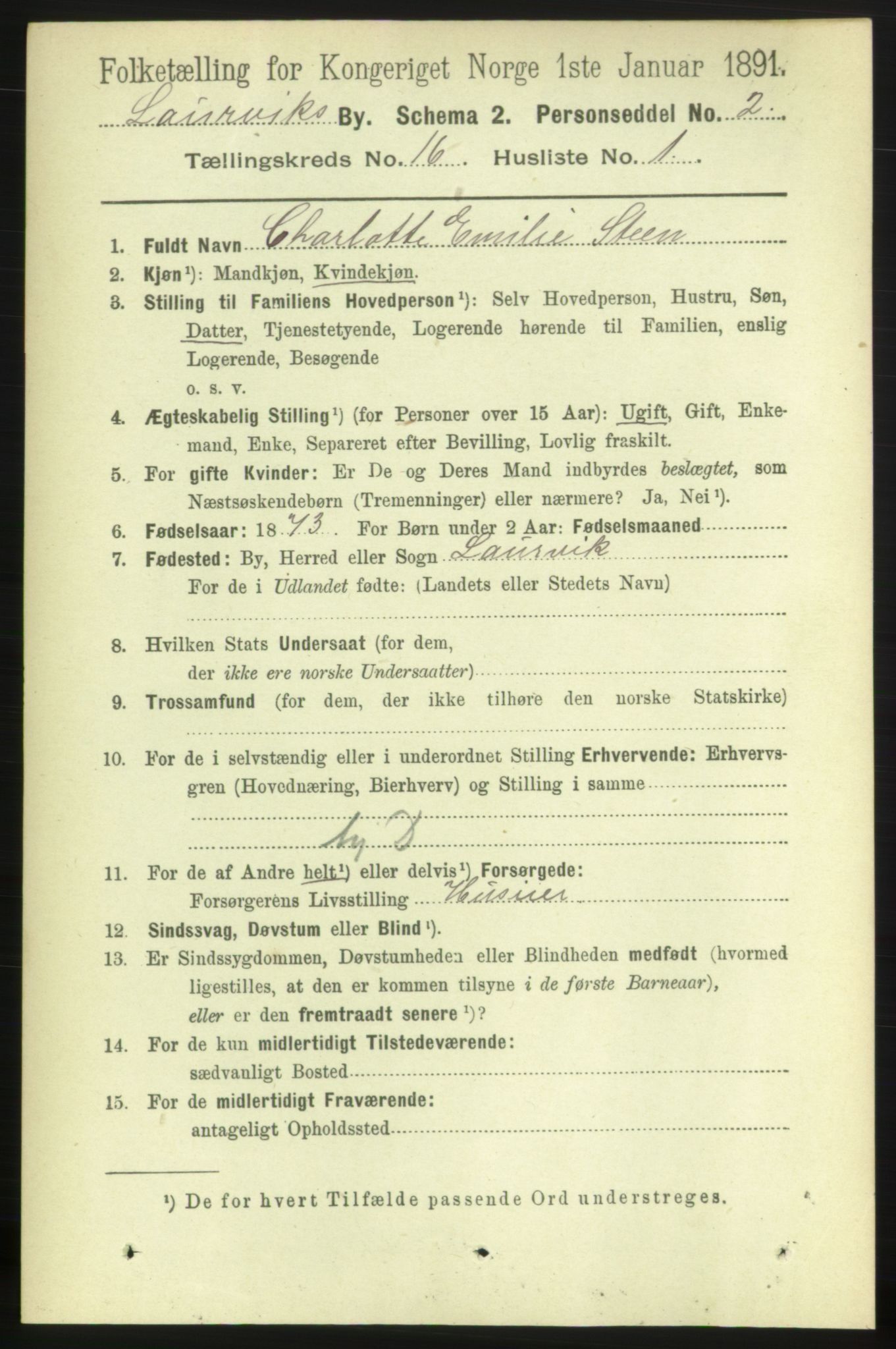 RA, 1891 census for 0707 Larvik, 1891, p. 11619