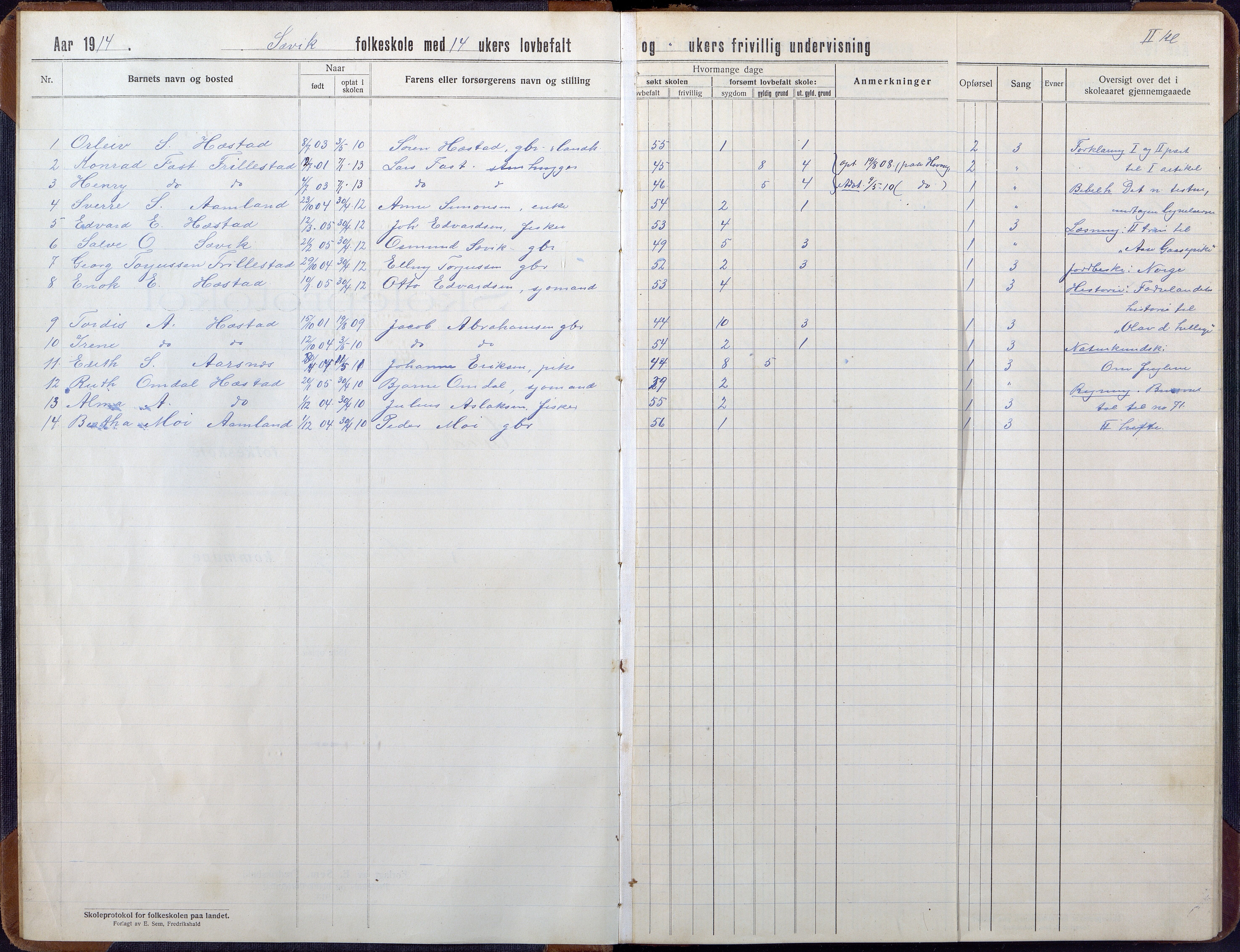 Høvåg kommune, AAKS/KA0927-PK/2/2/L0056: Kvåse, Sevik, Hæstad og Ytre Årsnes - Skoleprotokoll (Sevik, Hæstad), 1914-1944