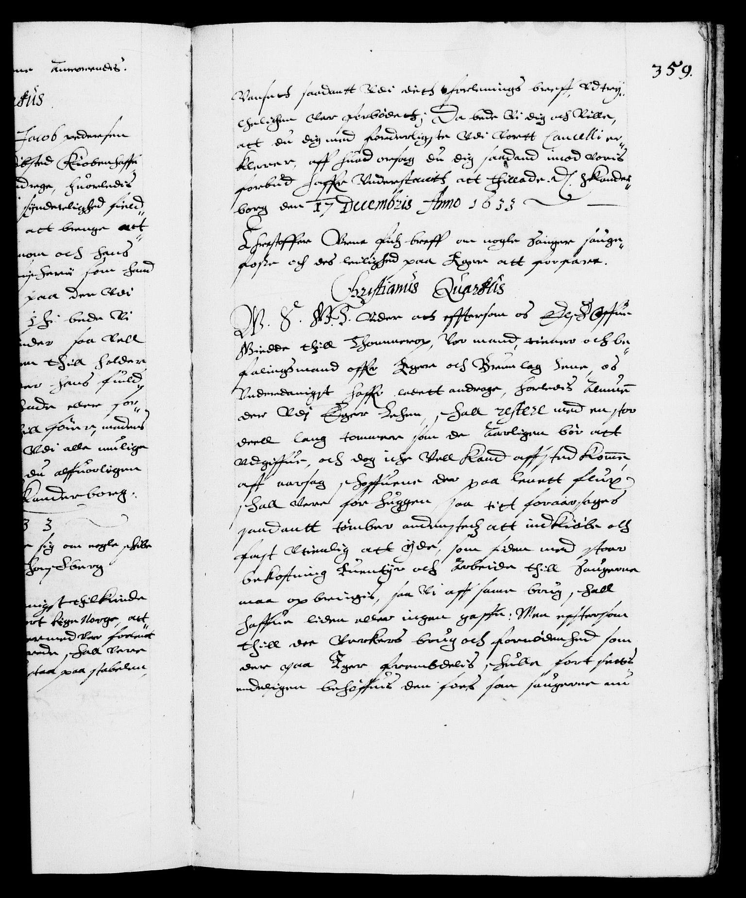 Danske Kanselli 1572-1799, AV/RA-EA-3023/F/Fc/Fca/Fcab/L0005: Norske tegnelser (mikrofilm), 1628-1633, p. 359a