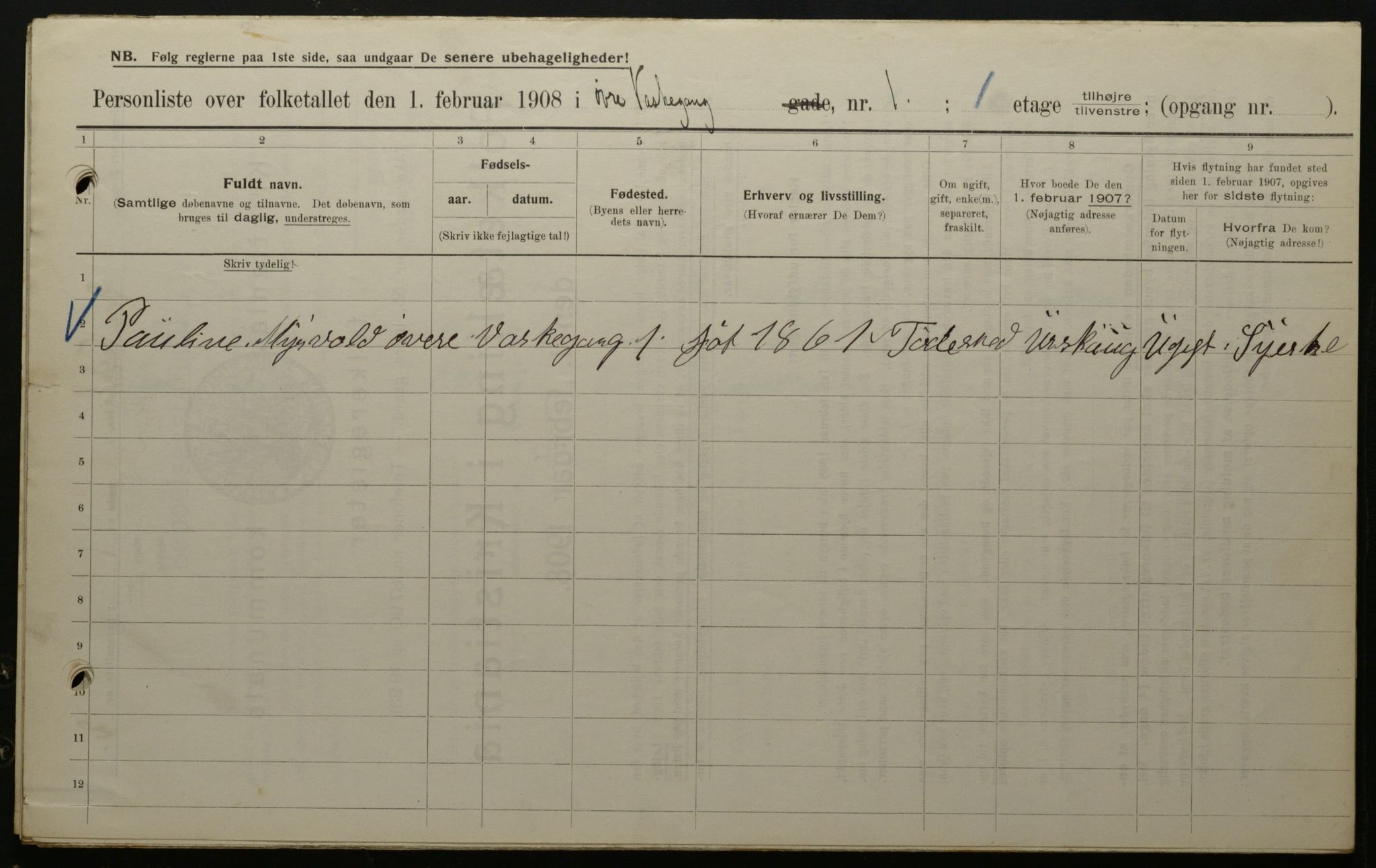 OBA, Municipal Census 1908 for Kristiania, 1908, p. 116739