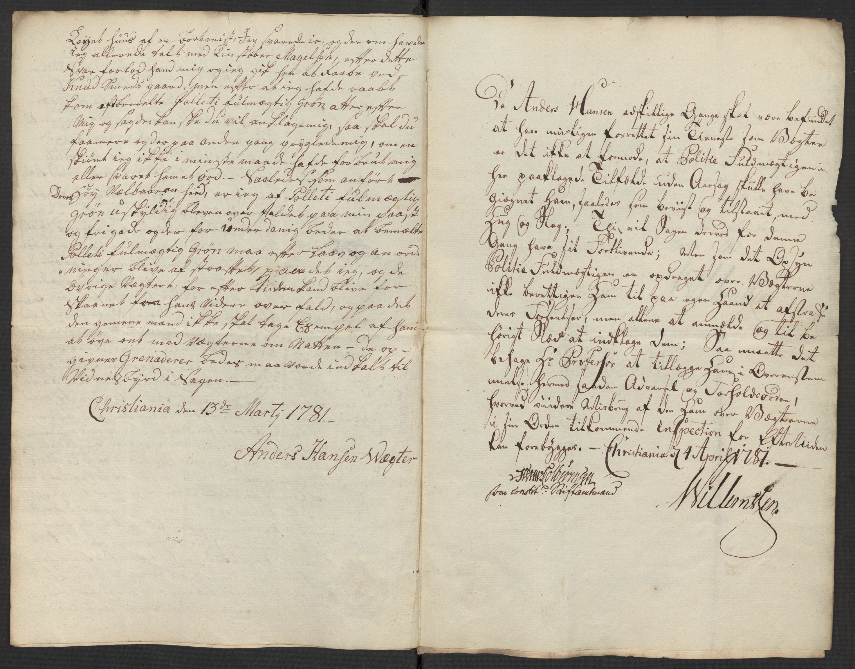 Oslo politidistrikt, AV/SAO-A-10085/D/Da/L0003: Innkomne brev, pro memoria m.v., 1781, p. 281