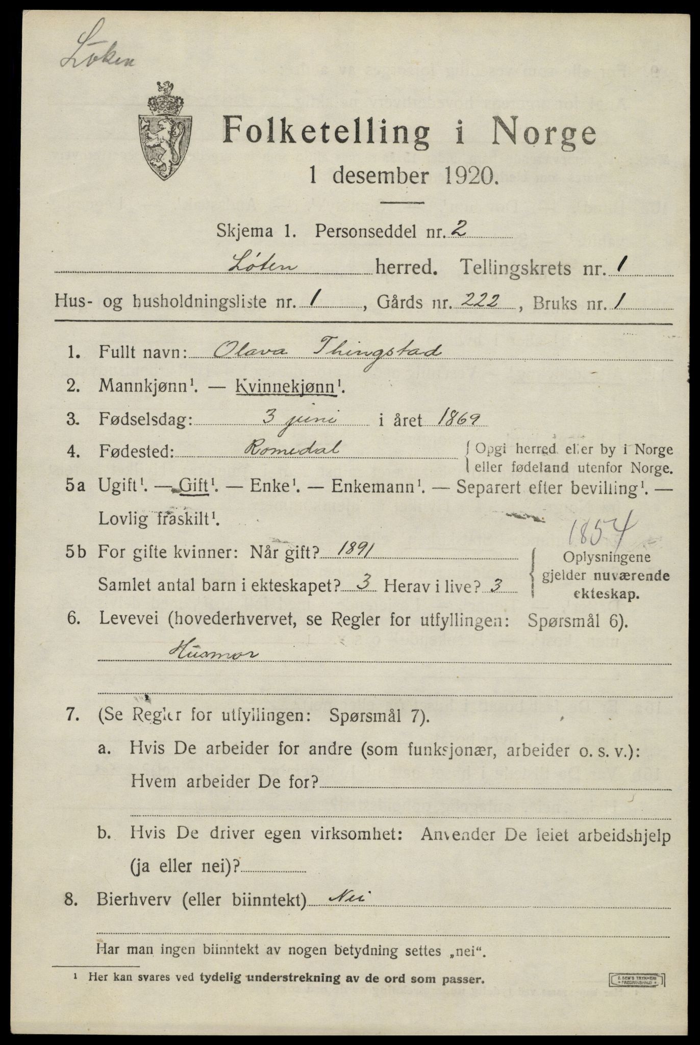 SAH, 1920 census for Løten, 1920, p. 2329